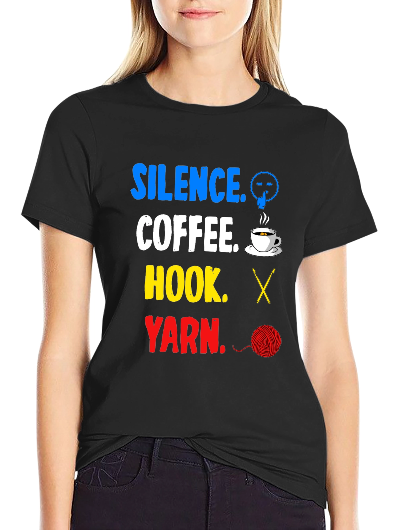 Silence Coffee Hook Yarn Black T-Shirt