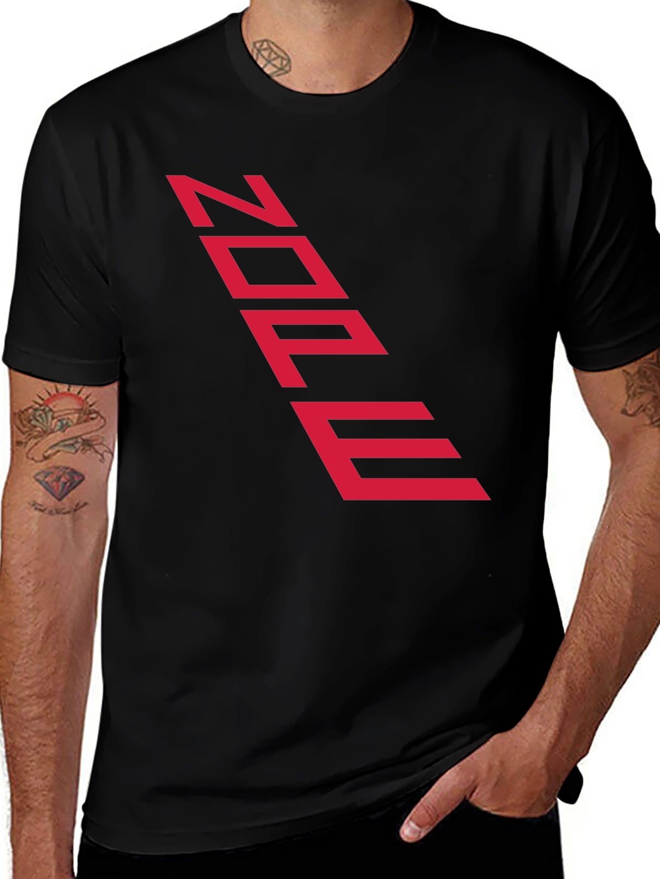 Edgy Black Tee with Futuristic Red Text