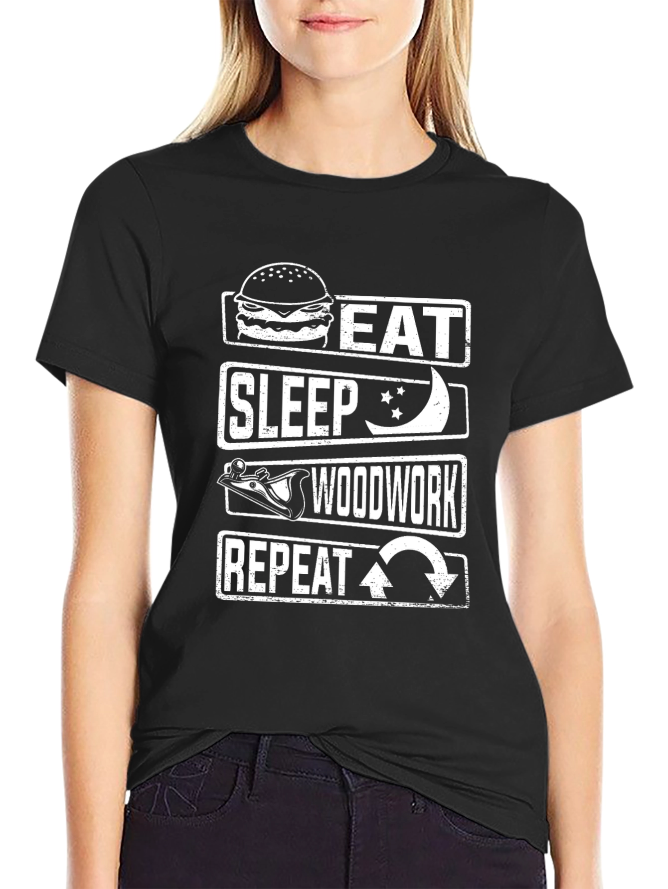 Eat Sleep Woodwork Repeat T-Shirt - Black
