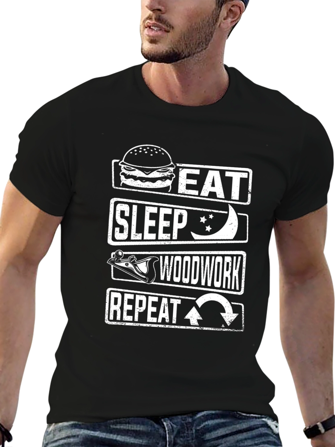 Eat Sleep Woodwork Repeat T-Shirt - Black