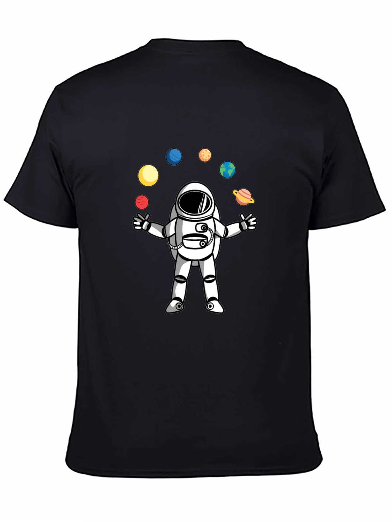 Astronaut Juggling Planets Black T-Shirt