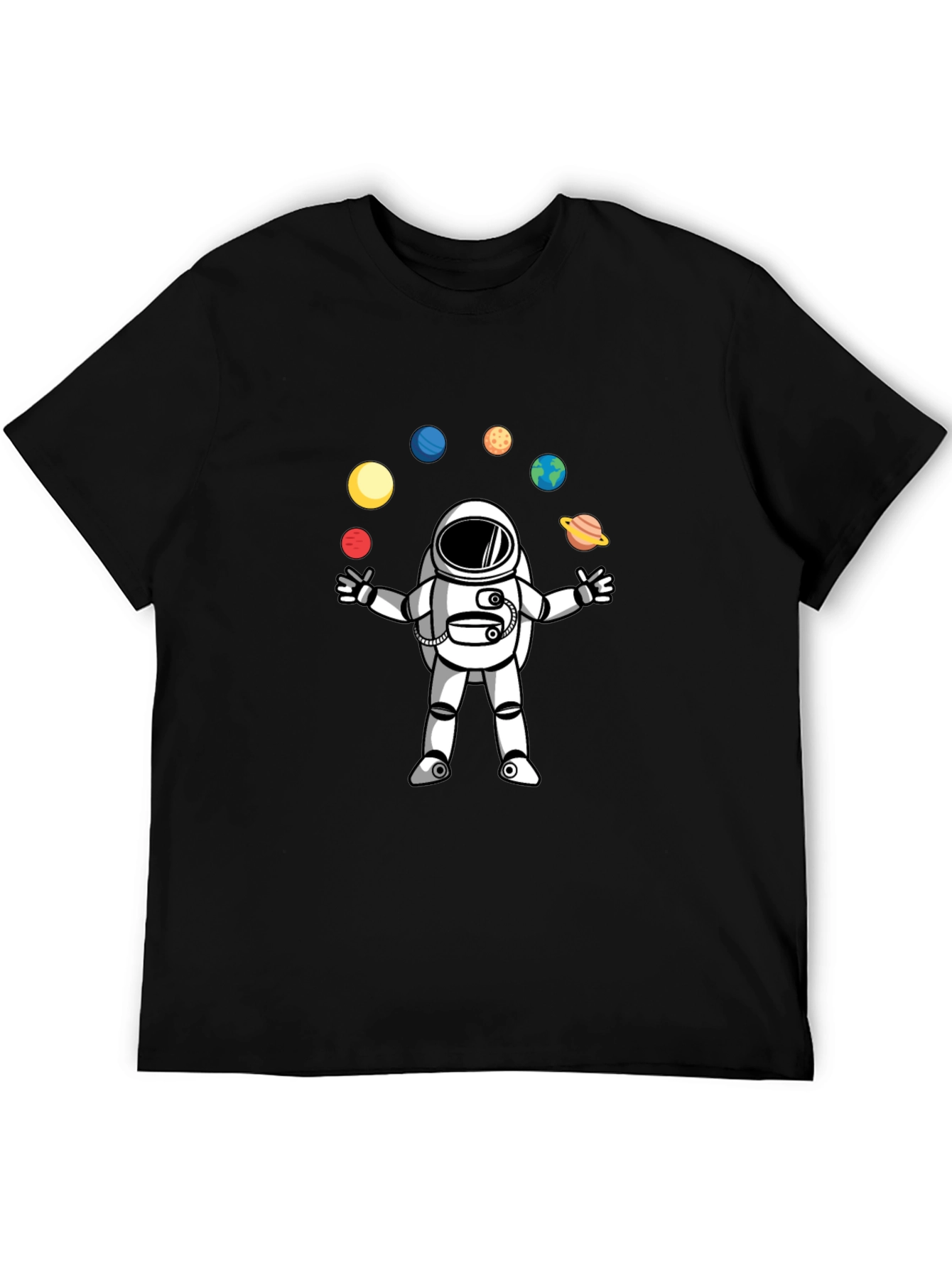 Astronaut Juggling Planets Black T-Shirt
