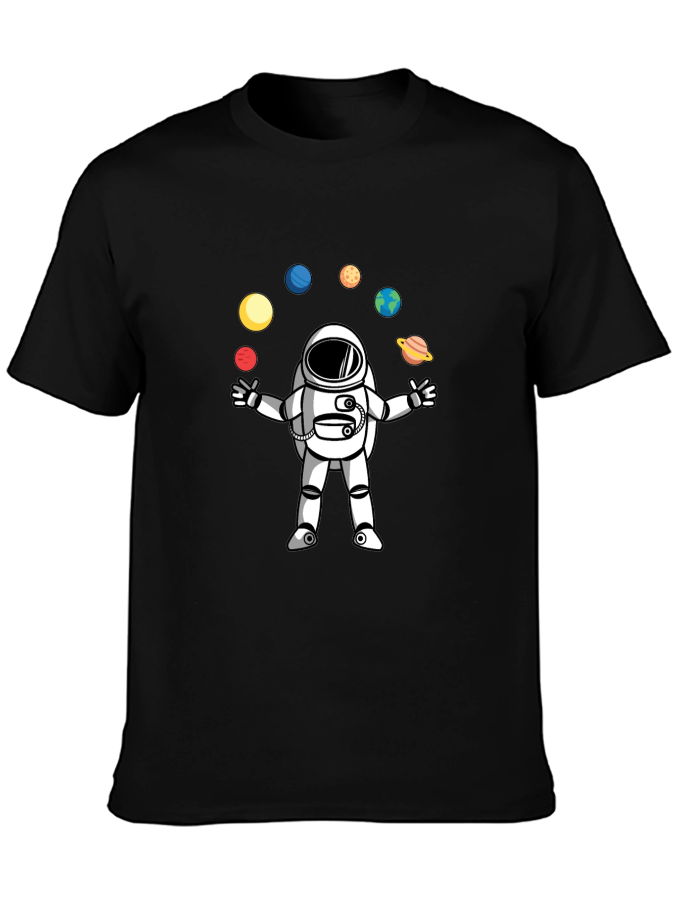 Astronaut Juggling Planets Black T-Shirt