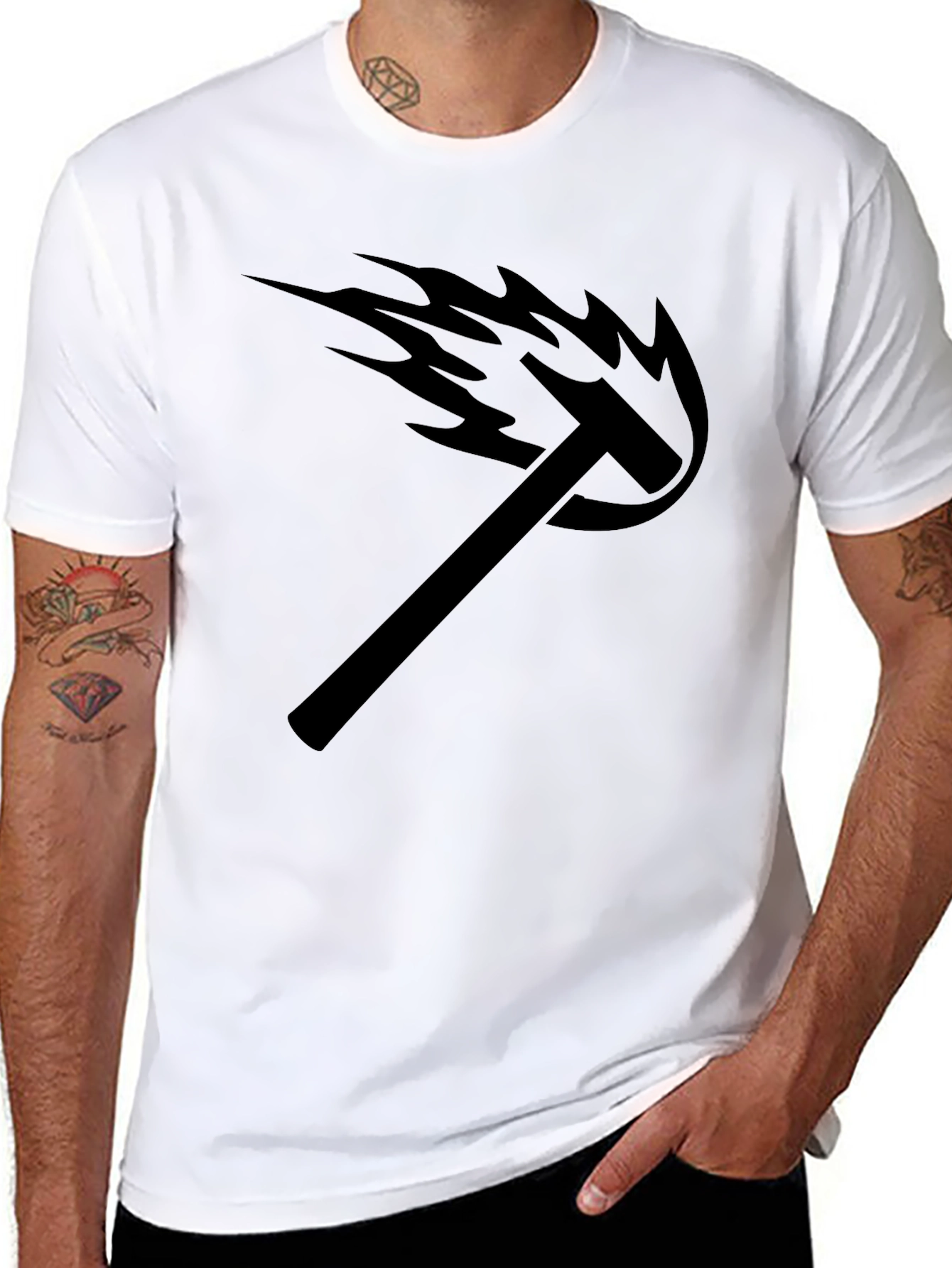 Mens Black Graphic Tee - Hammer Flame Design