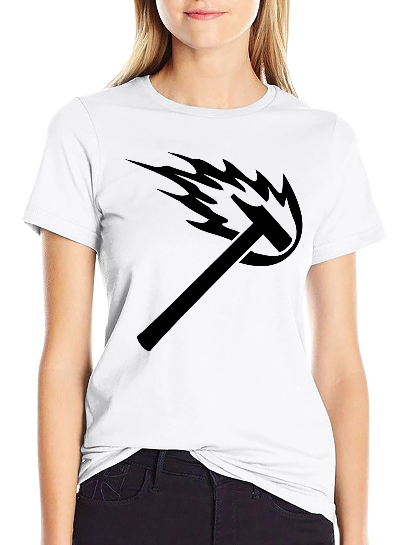 Mens Black Graphic Tee - Hammer Flame Design