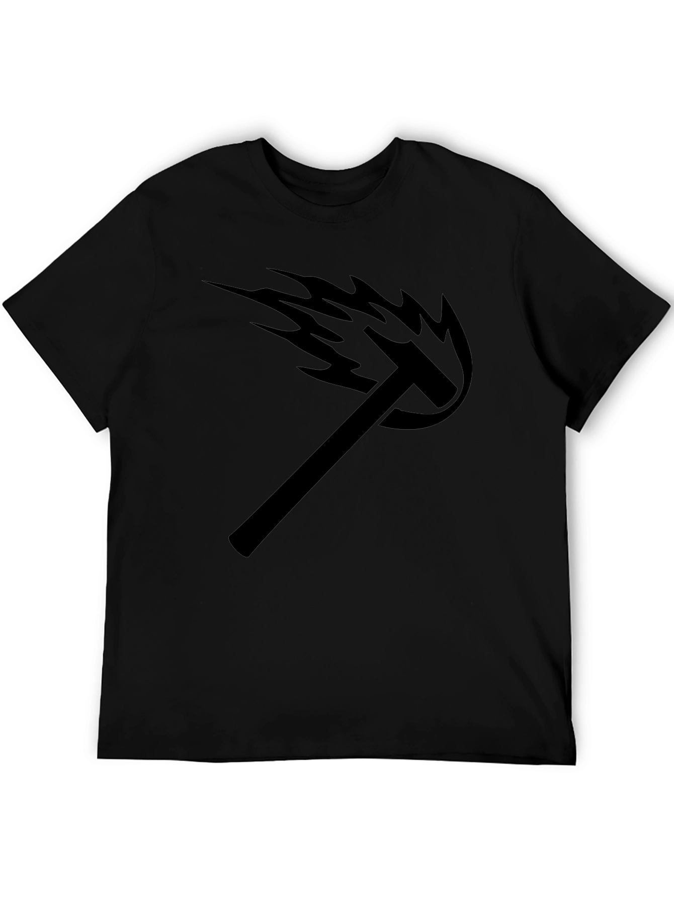 Mens Black Graphic Tee - Hammer Flame Design