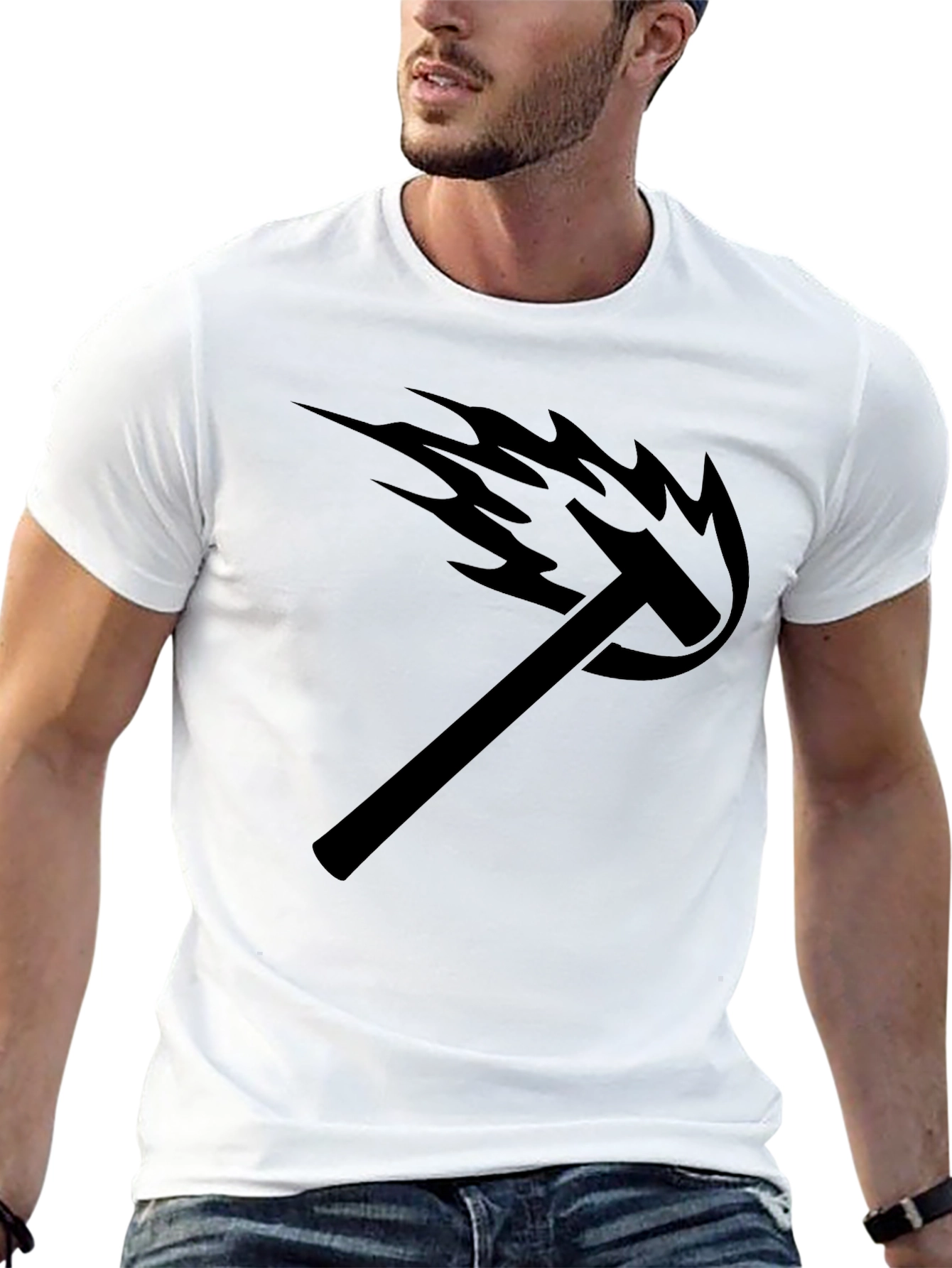 Mens Black Graphic Tee - Hammer Flame Design