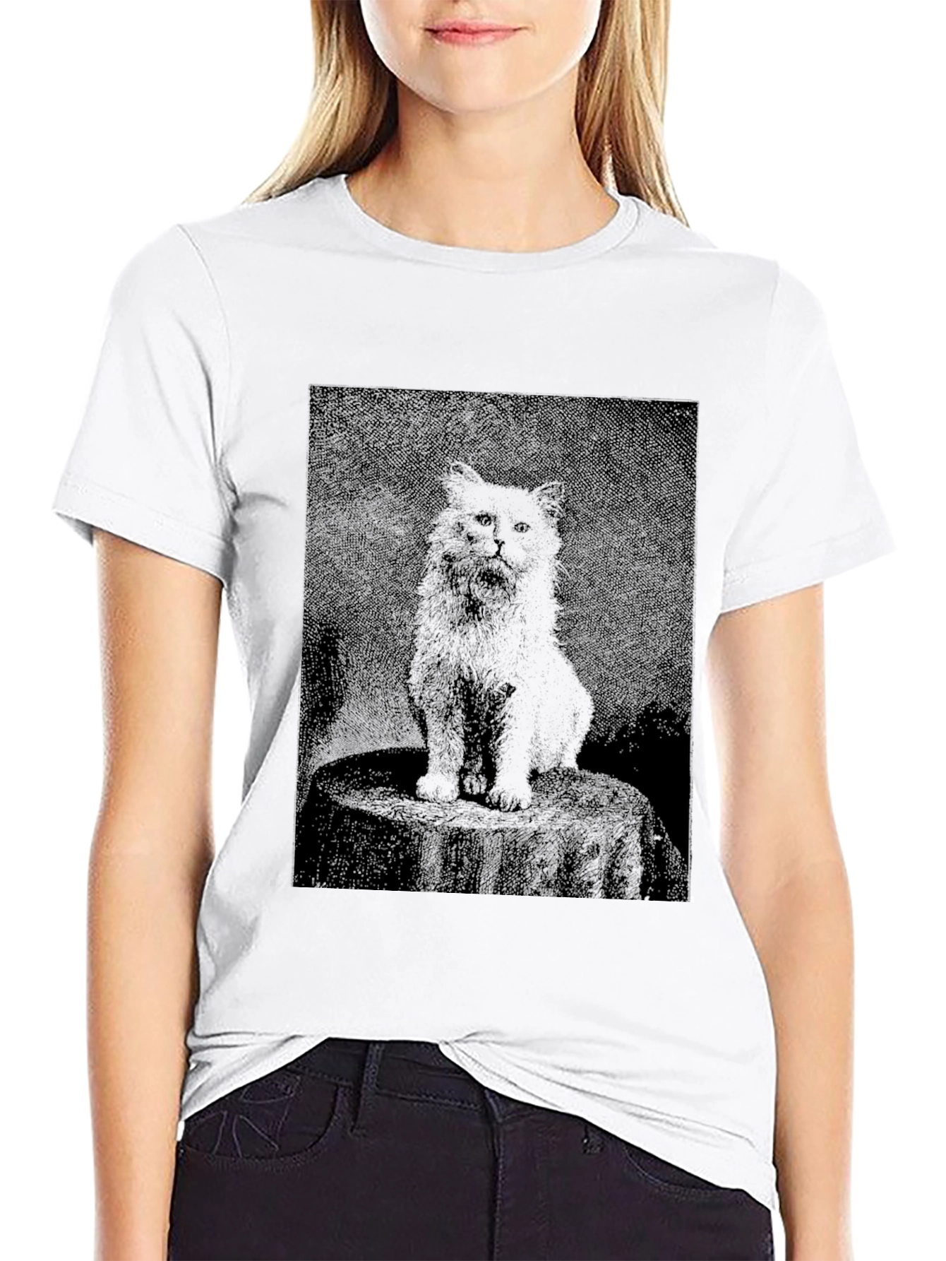 Black T-Shirt with Cat Graphic