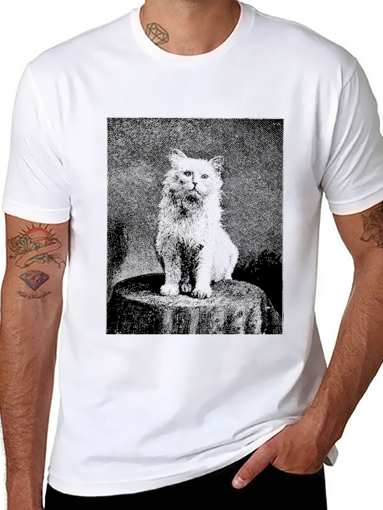 Black T-Shirt with Cat Graphic