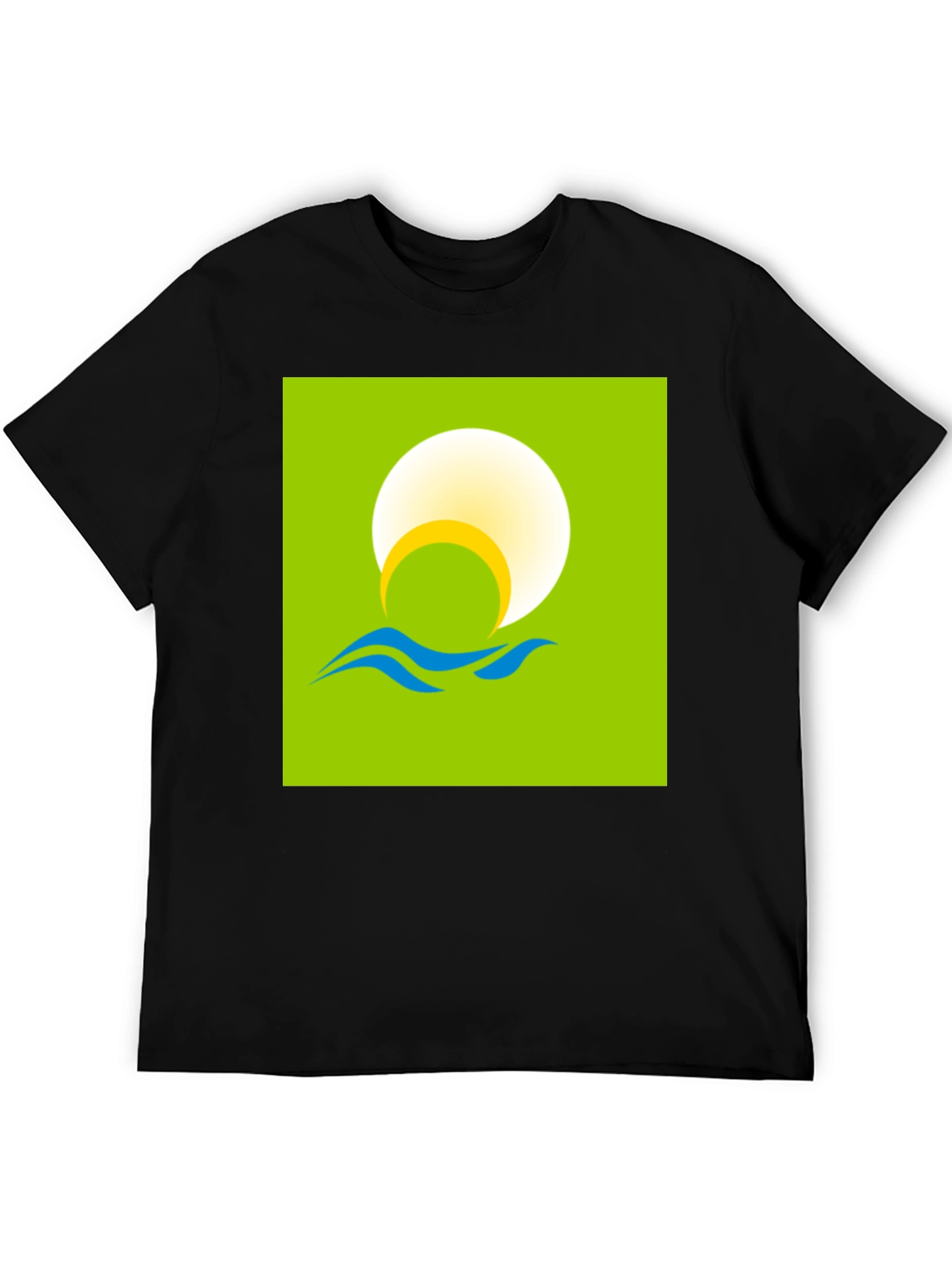 Sunrise Waves Graphic Tee - Black Cotton Casual Shirt