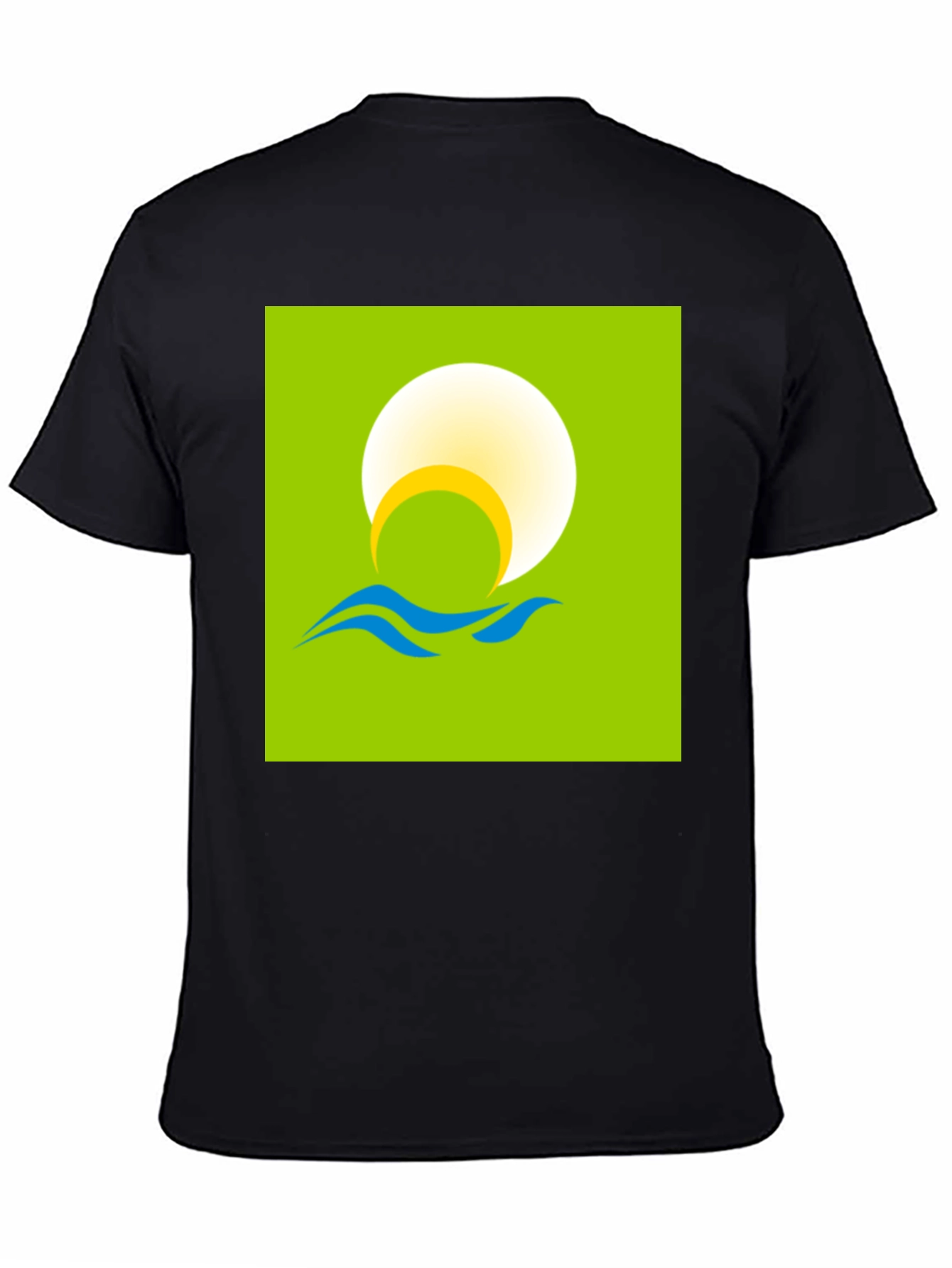 Sunrise Waves Graphic Tee - Black Cotton Casual Shirt