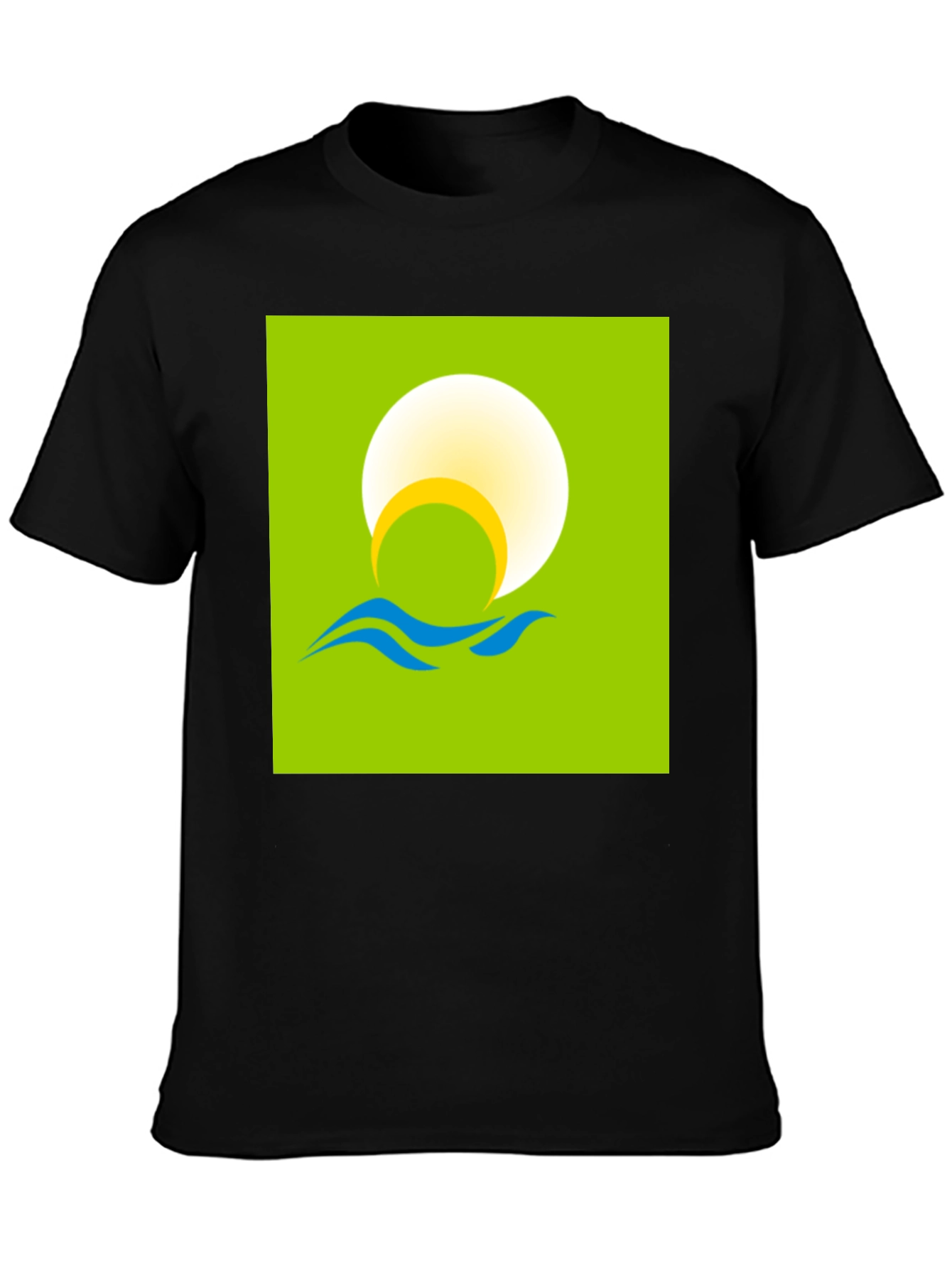 Sunrise Waves Graphic Tee - Black Cotton Casual Shirt