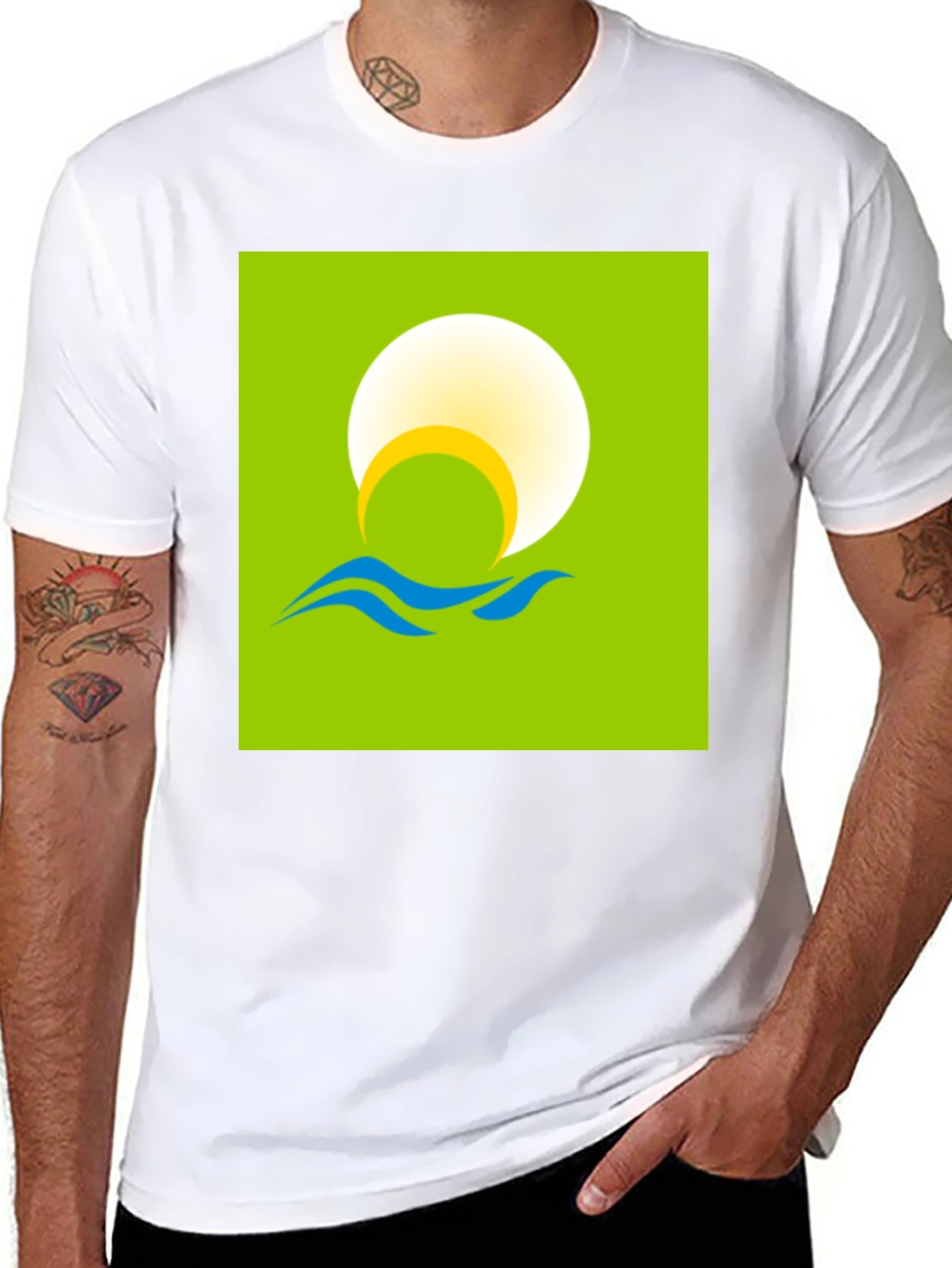 Sunrise Waves Graphic Tee - Black Cotton Casual Shirt