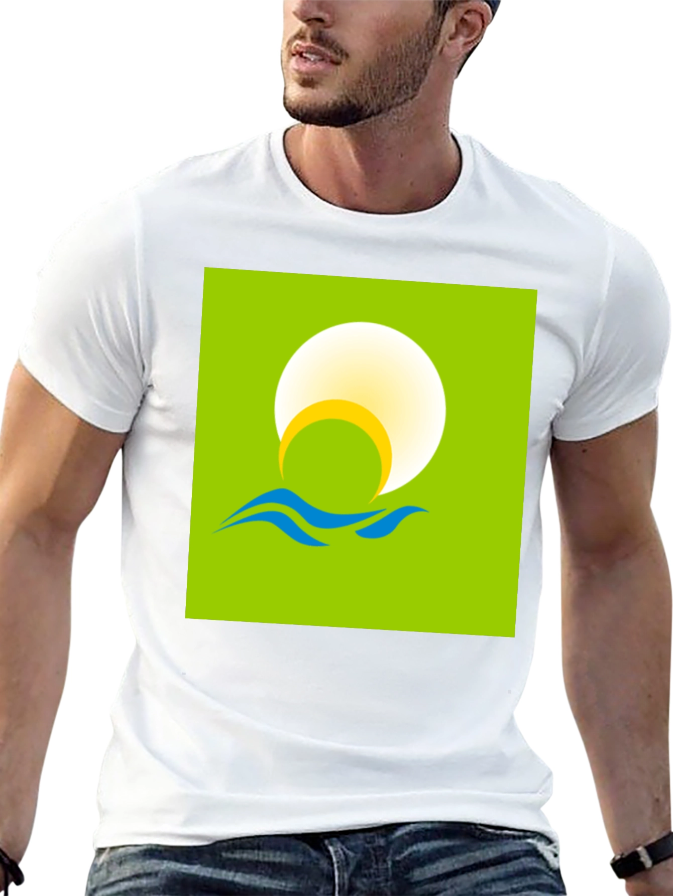 Sunrise Waves Graphic Tee - Black Cotton Casual Shirt