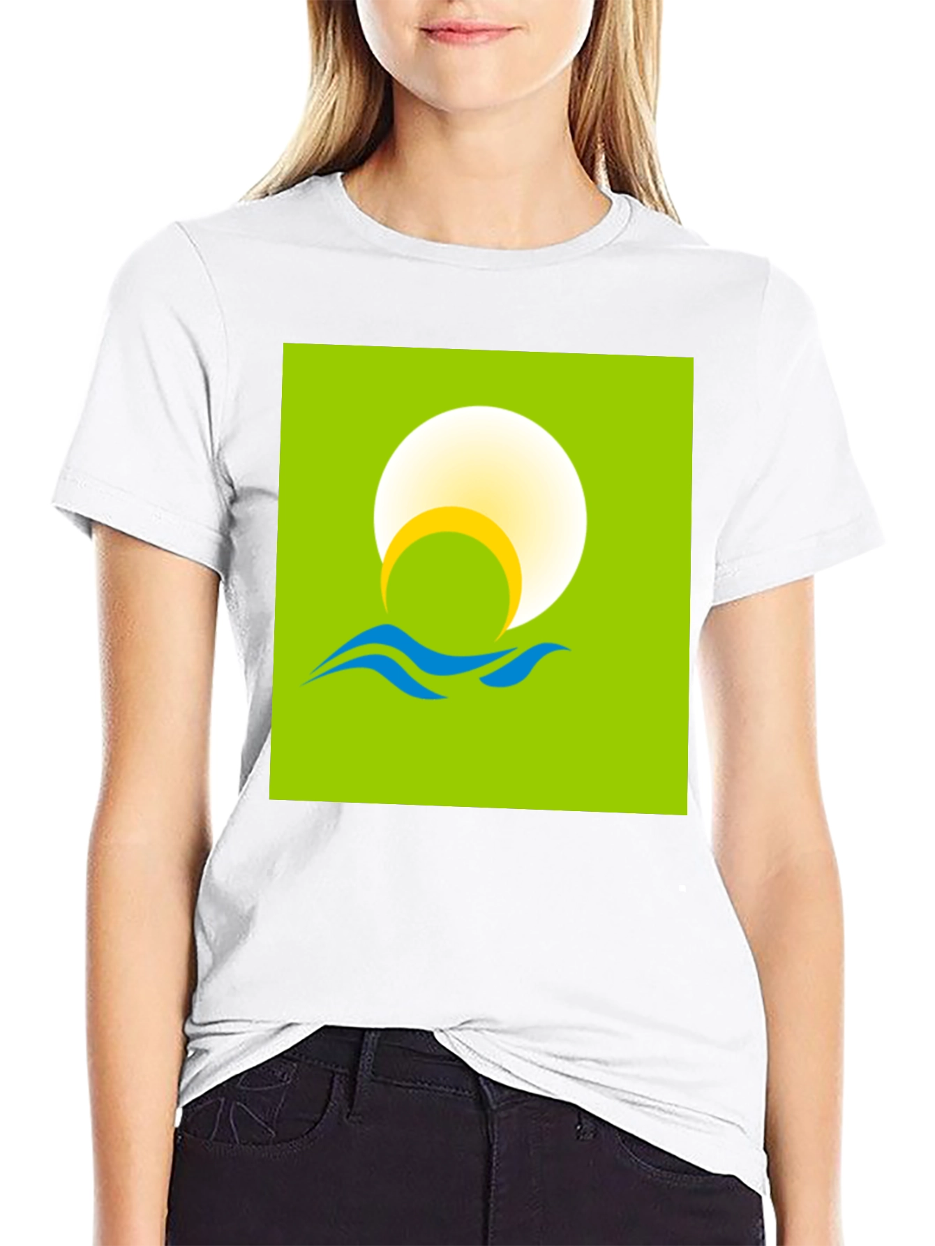 Sunrise Waves Graphic Tee - Black Cotton Casual Shirt