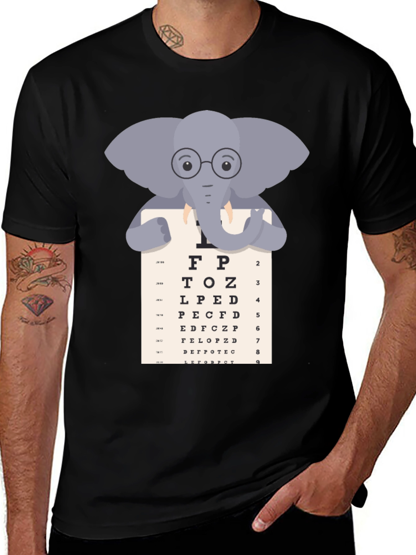 Elephant Eye Chart T-Shirt - Vision Test Humor