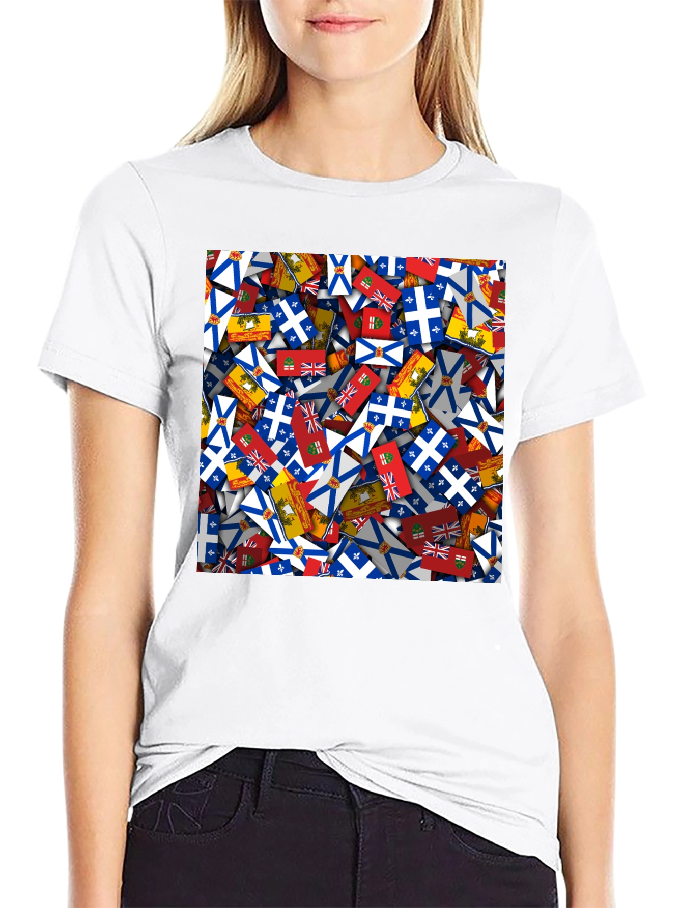 Novelty Canadian Provincial Flag Pattern Black T-Shirt