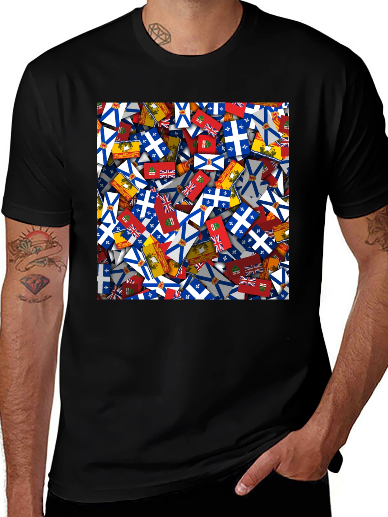 Novelty Canadian Provincial Flag Pattern Black T-Shirt