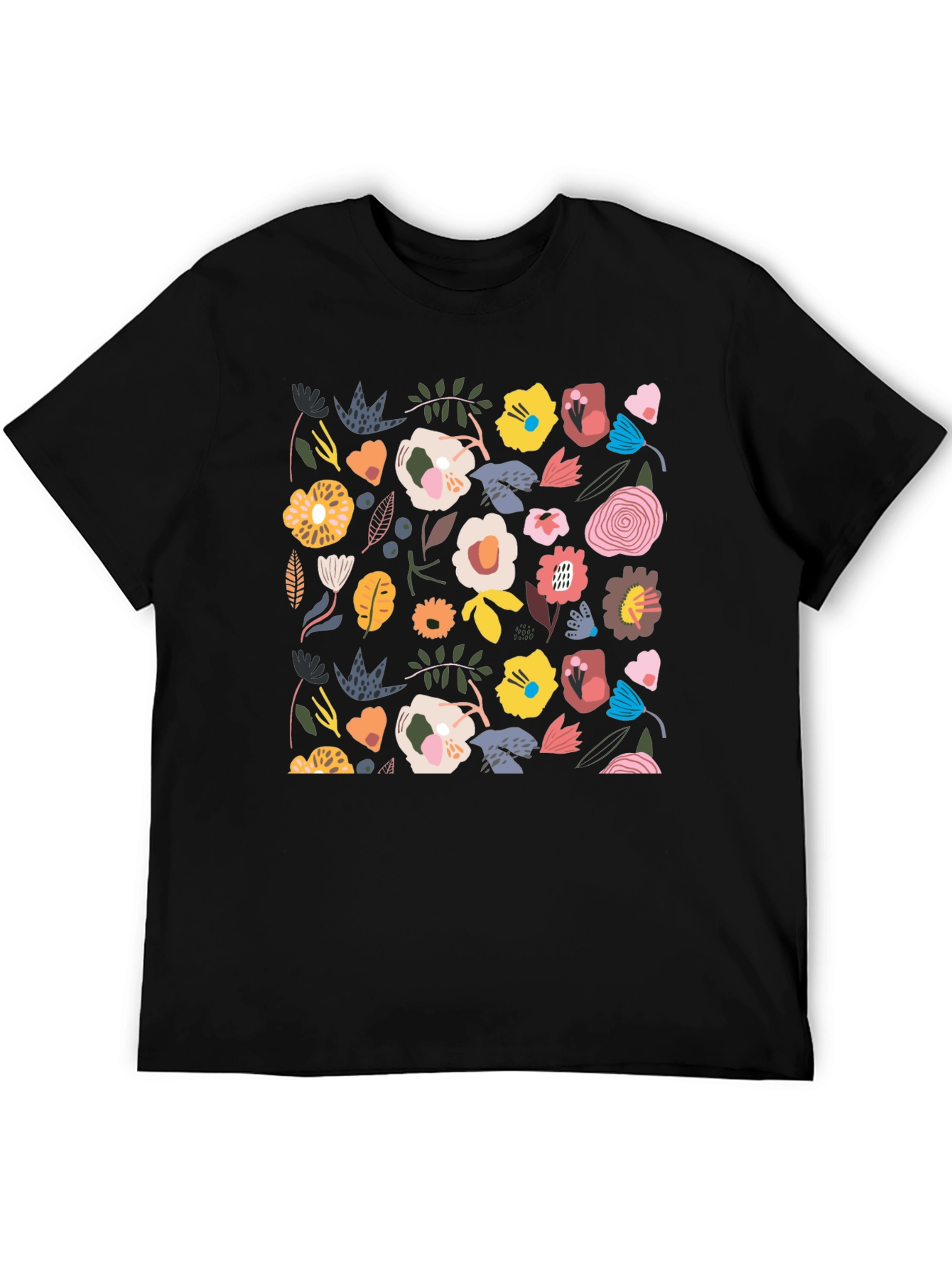 Floral Pattern T-Shirt - Stylish Black Tee