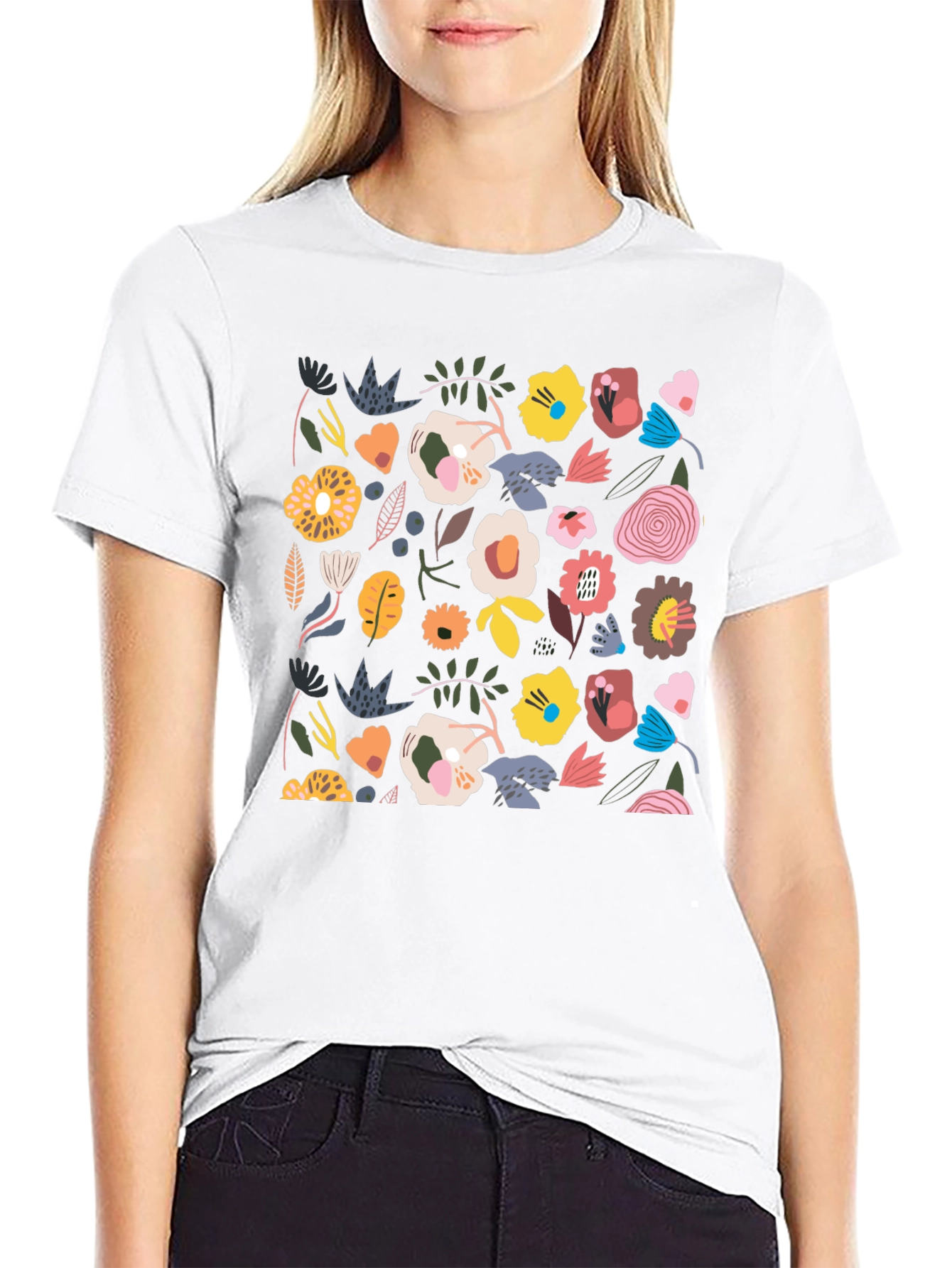 Floral Pattern T-Shirt - Stylish Black Tee