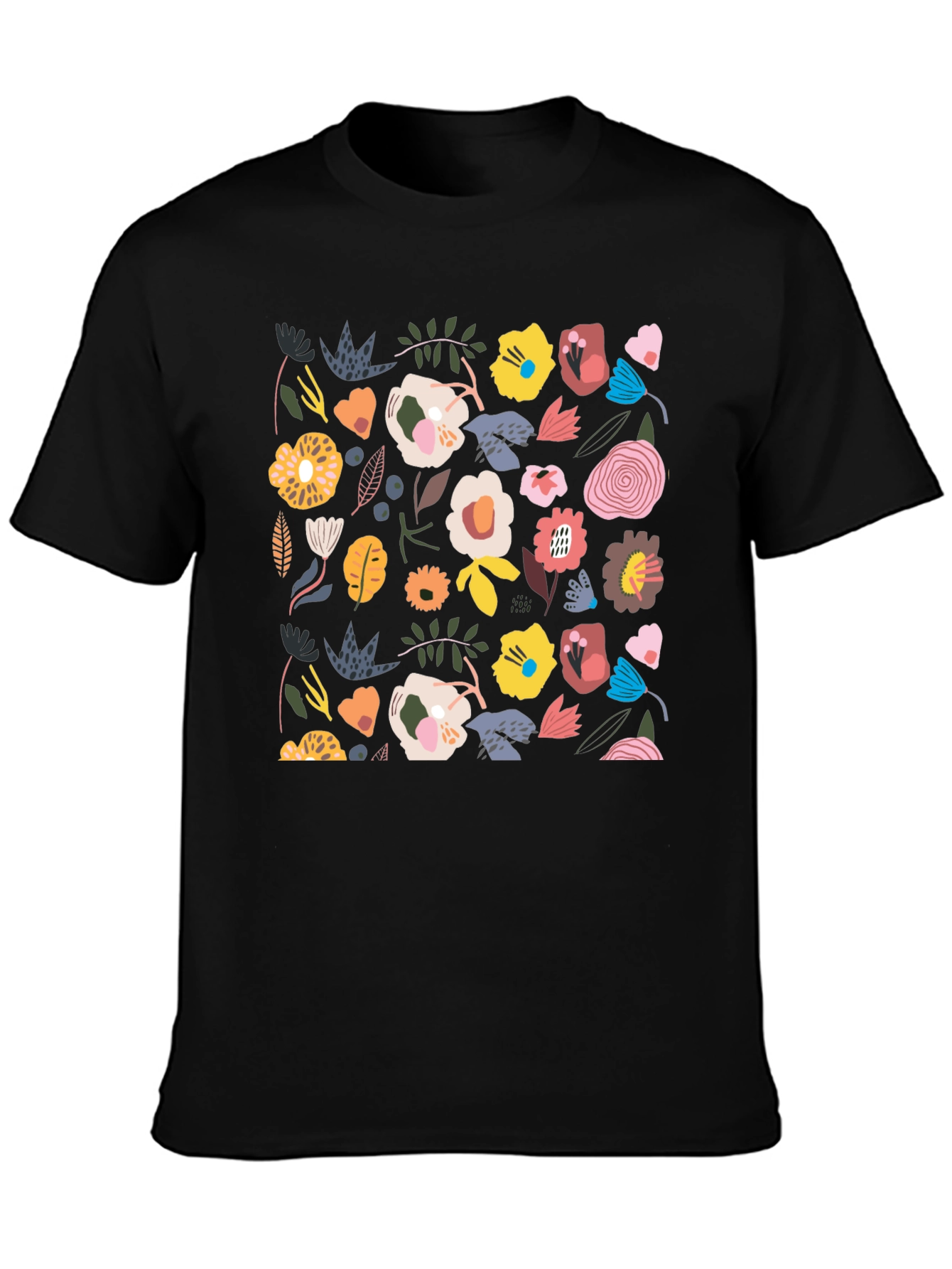 Floral Pattern T-Shirt - Stylish Black Tee