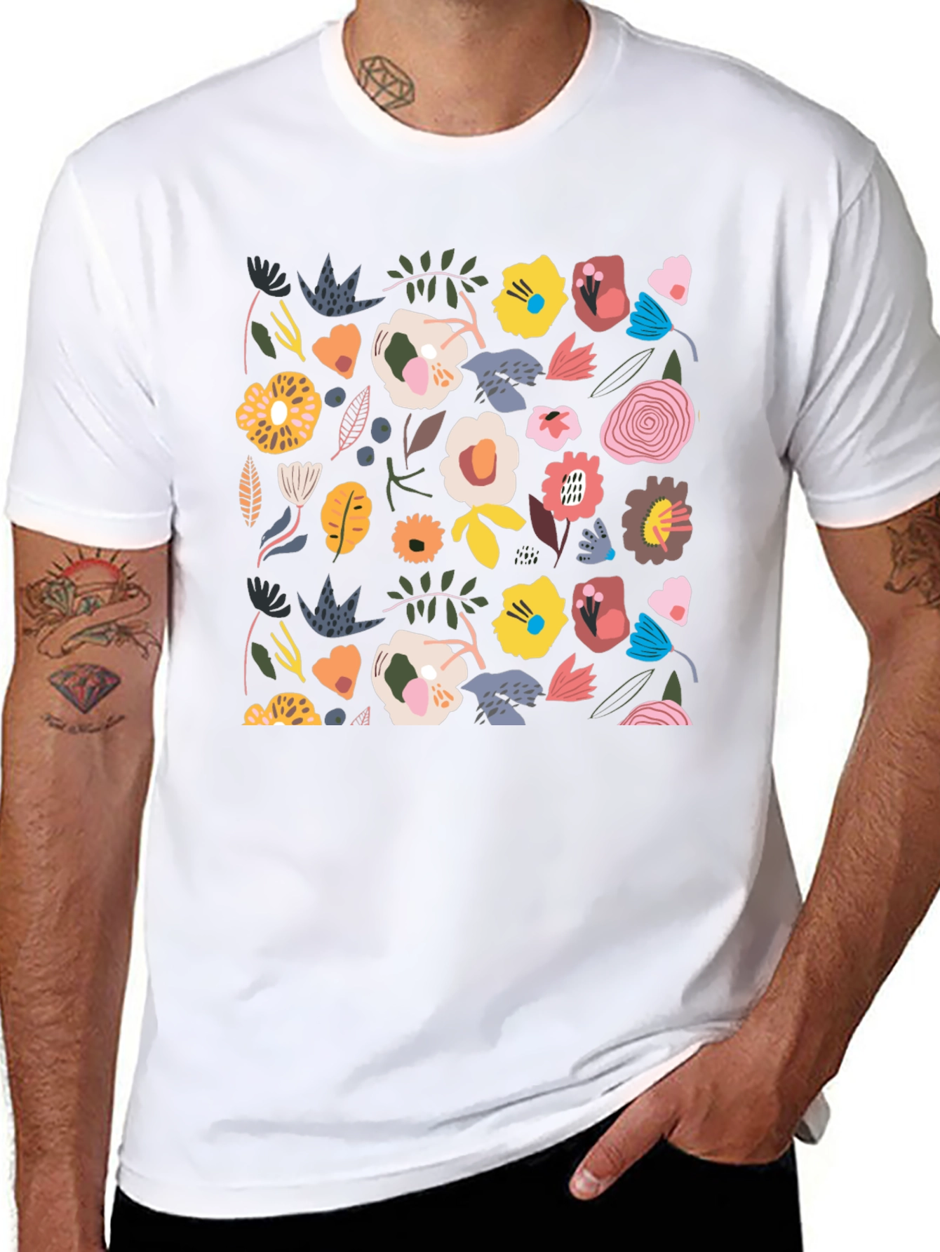 Floral Pattern T-Shirt - Stylish Black Tee