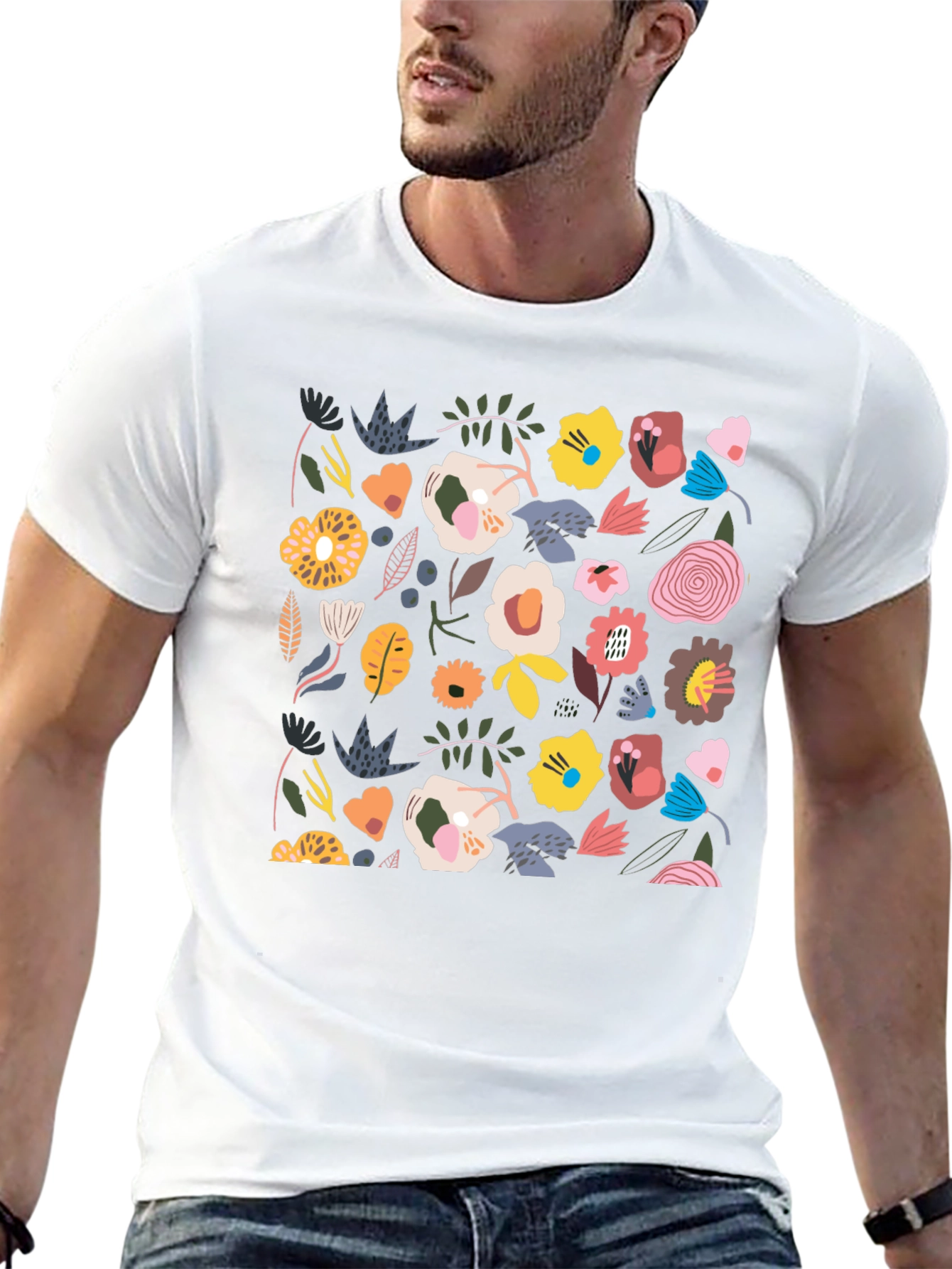 Floral Pattern T-Shirt - Stylish Black Tee