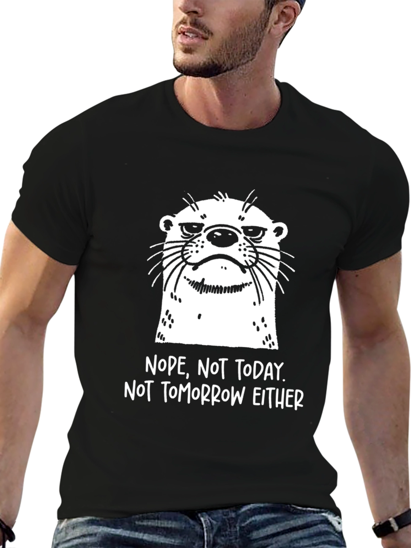 Nope Otter Graphic T-Shirt - Black Cotton Tee