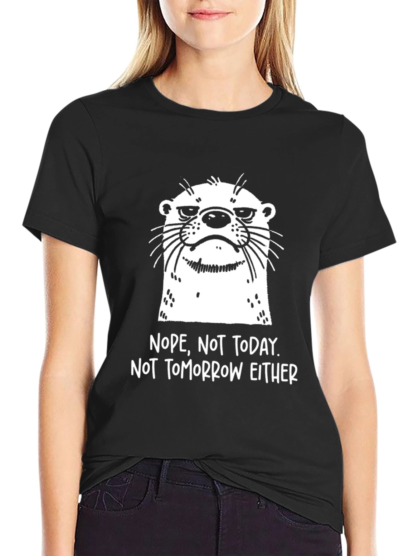 Nope Otter Graphic T-Shirt - Black Cotton Tee