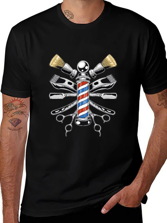 Barber Pole Graphic Tee - Classic Barber Design