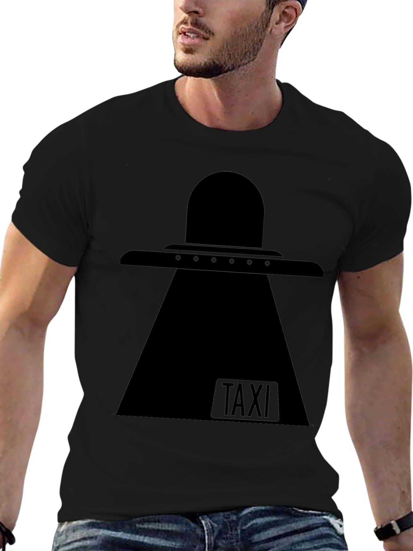 UFO Taxi Black T-Shirt - Extraterrestrial Humor Tee