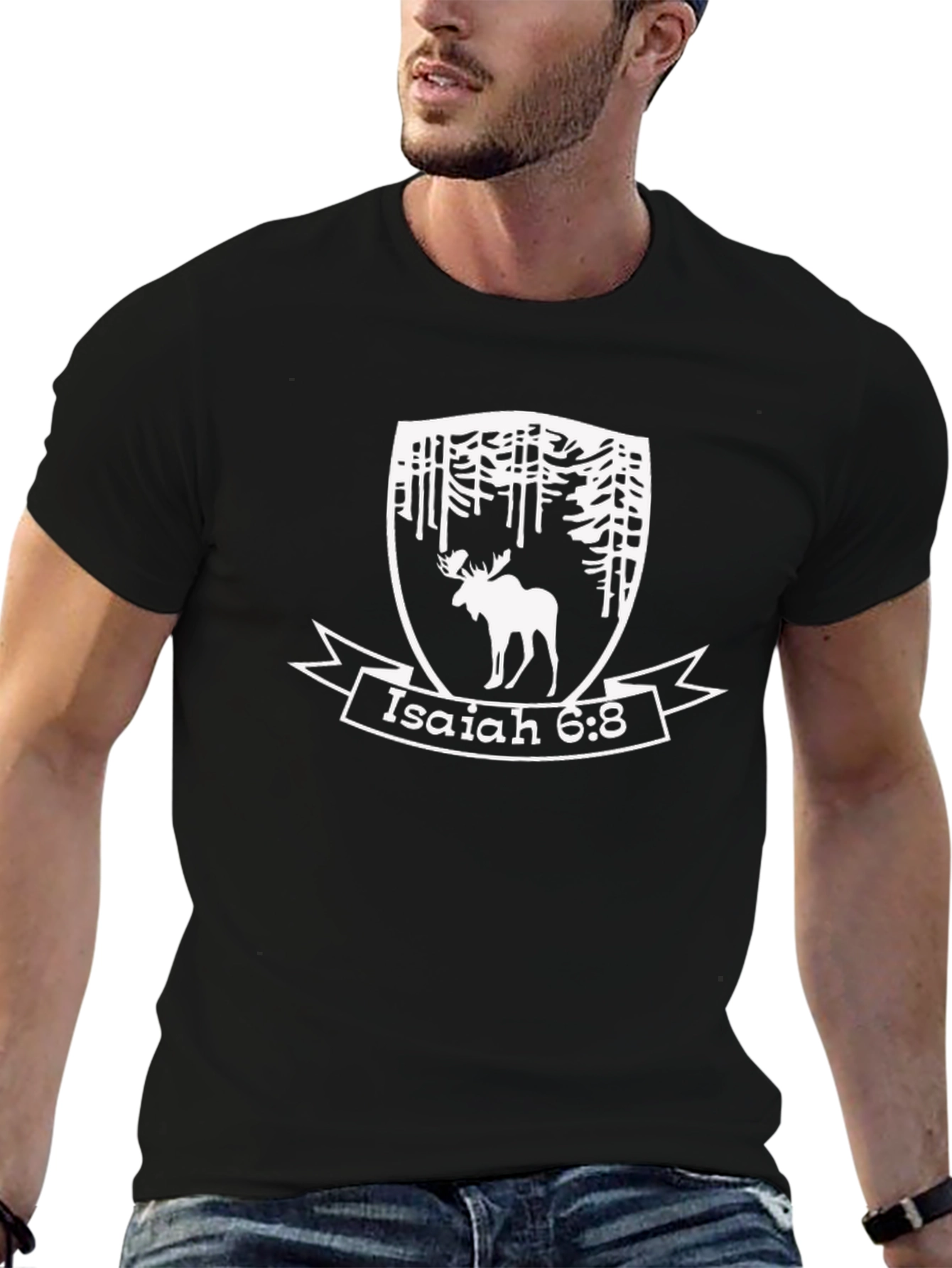 Isaiah 6:8 Moose T-Shirt - Forest Design