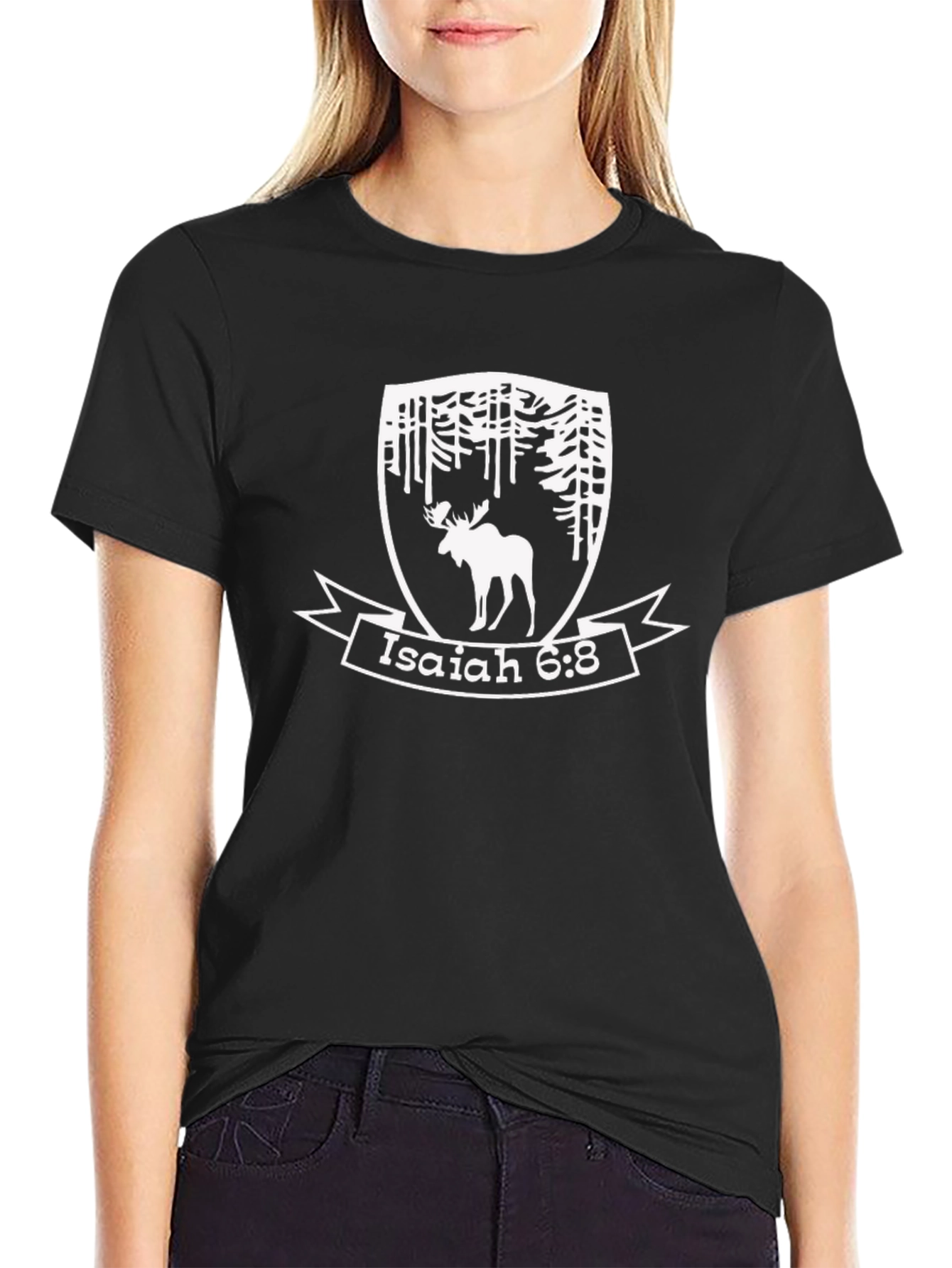 Isaiah 6:8 Moose T-Shirt - Forest Design