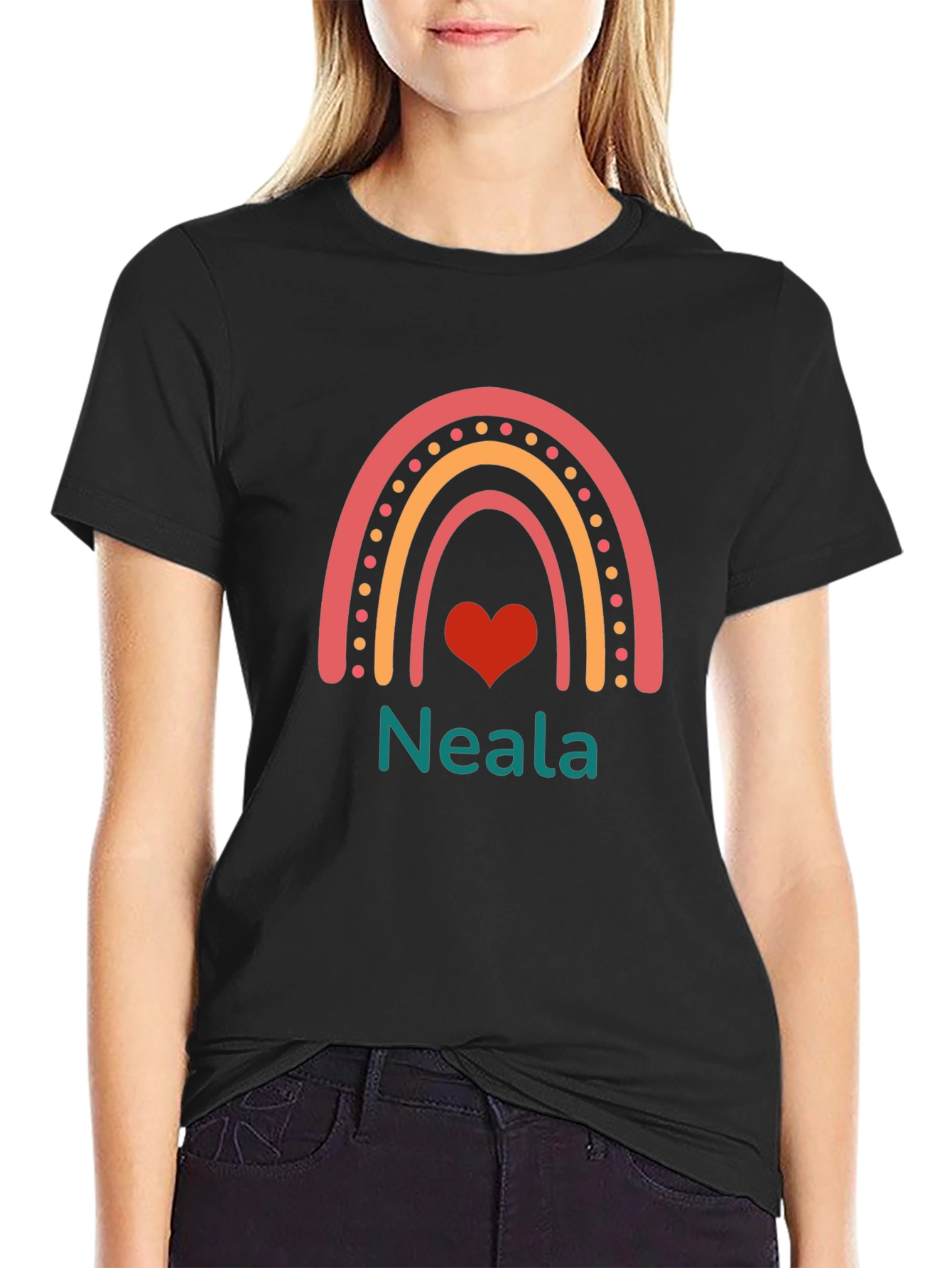 Neala Rainbow Heart Personalized T-Shirt