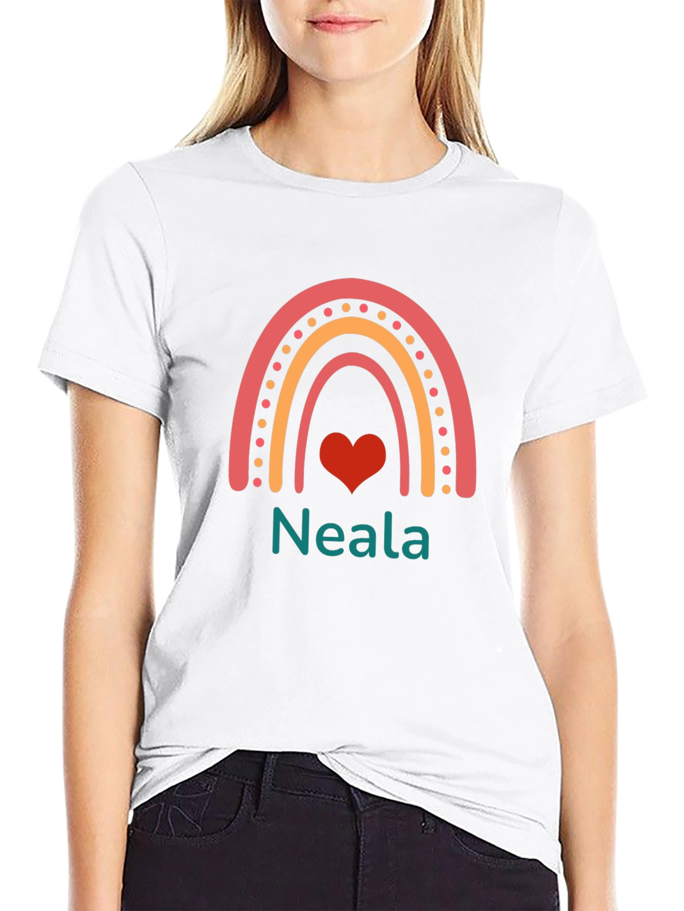 Neala Rainbow Heart Personalized T-Shirt
