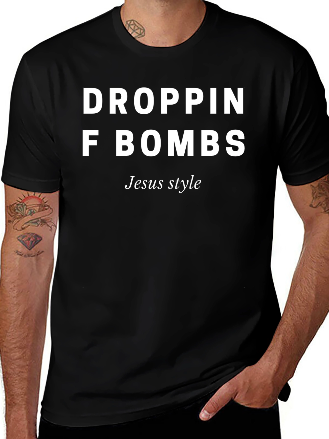 Droppin F Bombs Jesus Style Black Graphic Tee