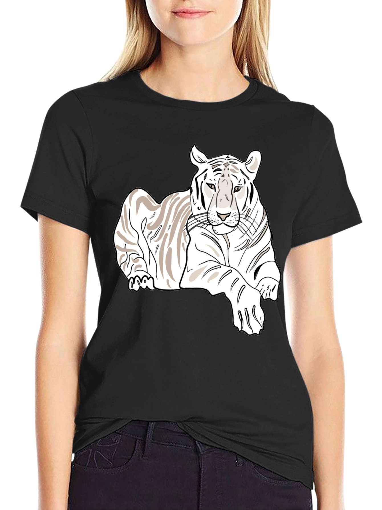 White Tiger Graphic Tee - Stylish Mens Black T-Shirt