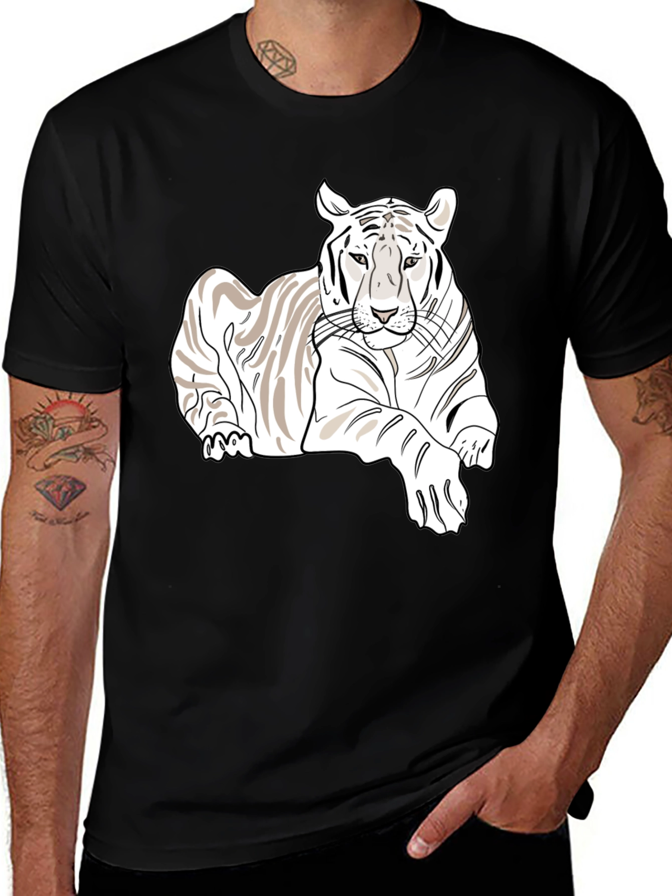 White Tiger Graphic Tee - Stylish Mens Black T-Shirt