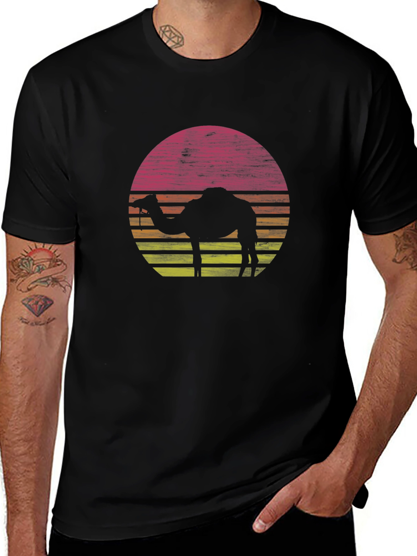 Sunset Camel Graphic Tee - Retro Style