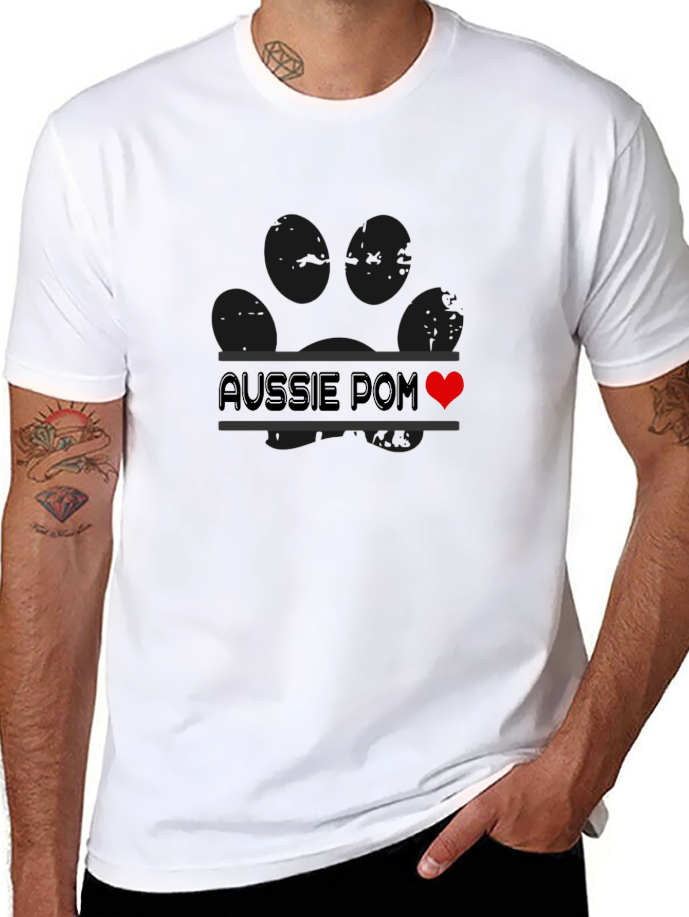Aussie Pom T-Shirt with Paw Print and Heart