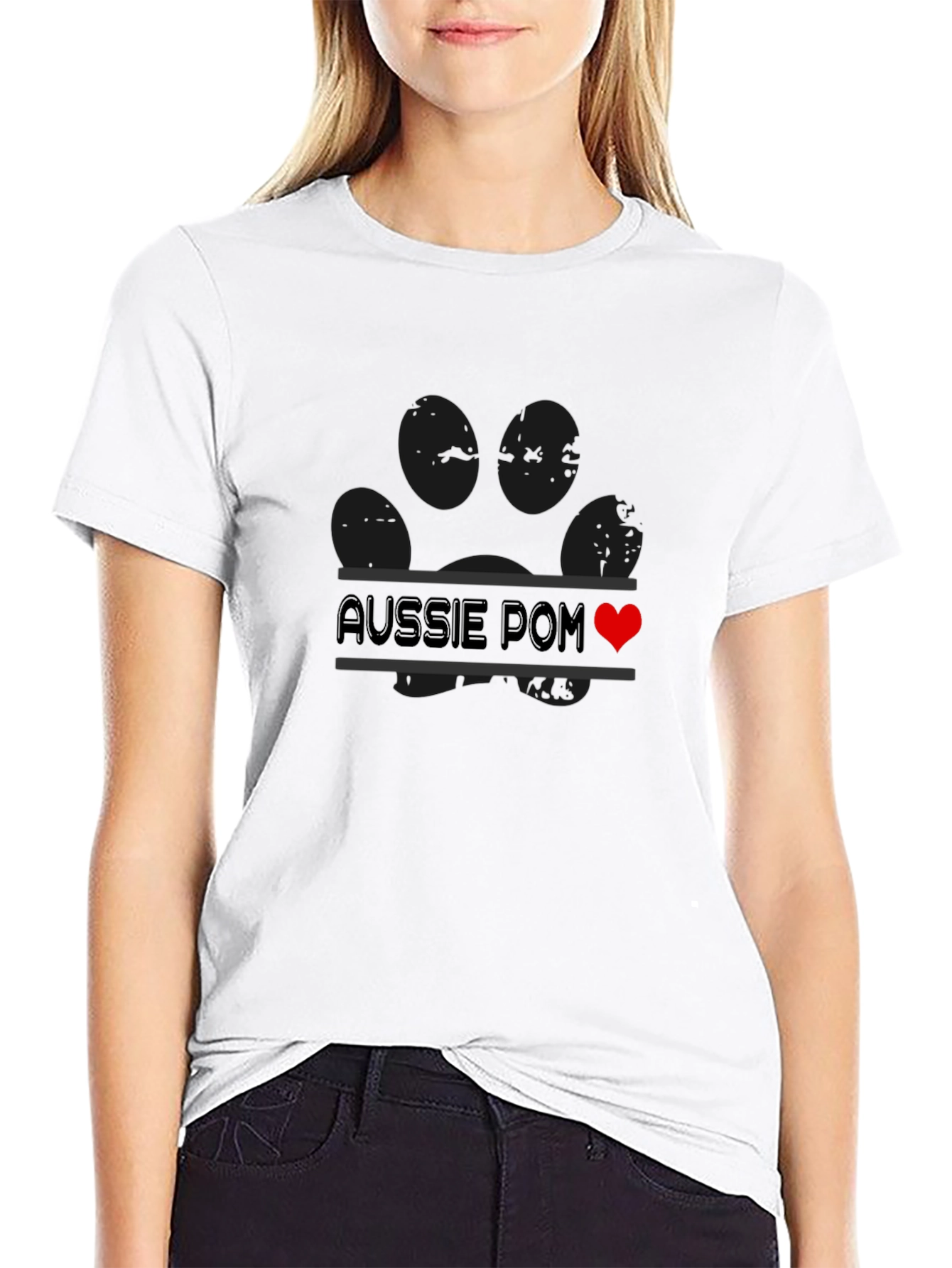 Aussie Pom T-Shirt with Paw Print and Heart
