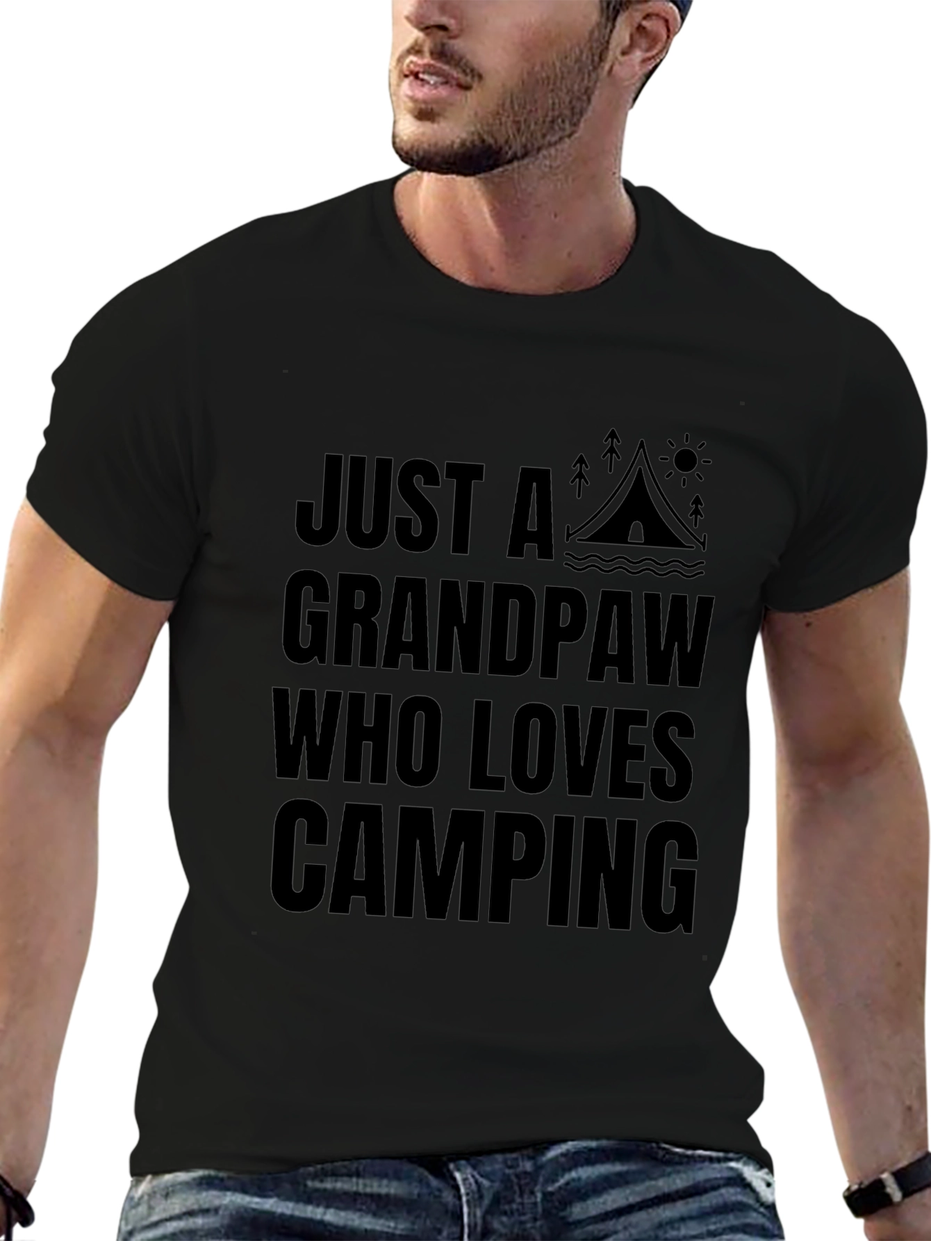 Grandpaw Loves Camping Graphic Tee - Black Cotton Shirt