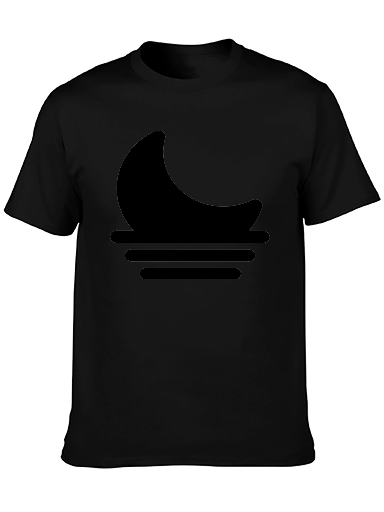 Minimalist Moon & Waves Graphic Black T-Shirt