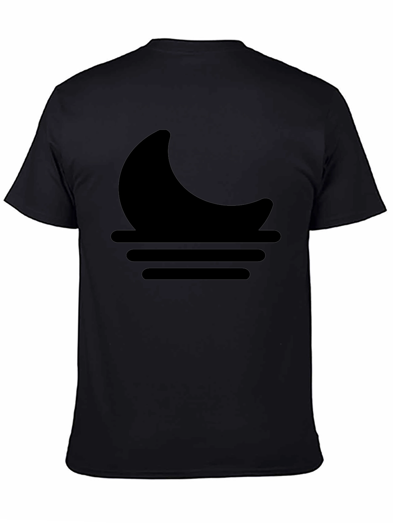 Minimalist Moon & Waves Graphic Black T-Shirt