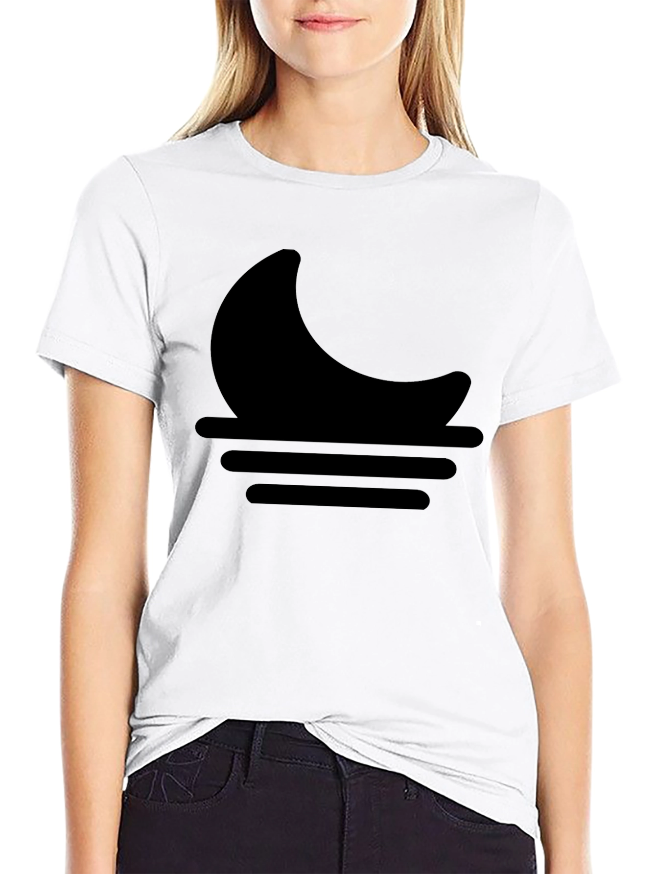 Minimalist Moon & Waves Graphic Black T-Shirt