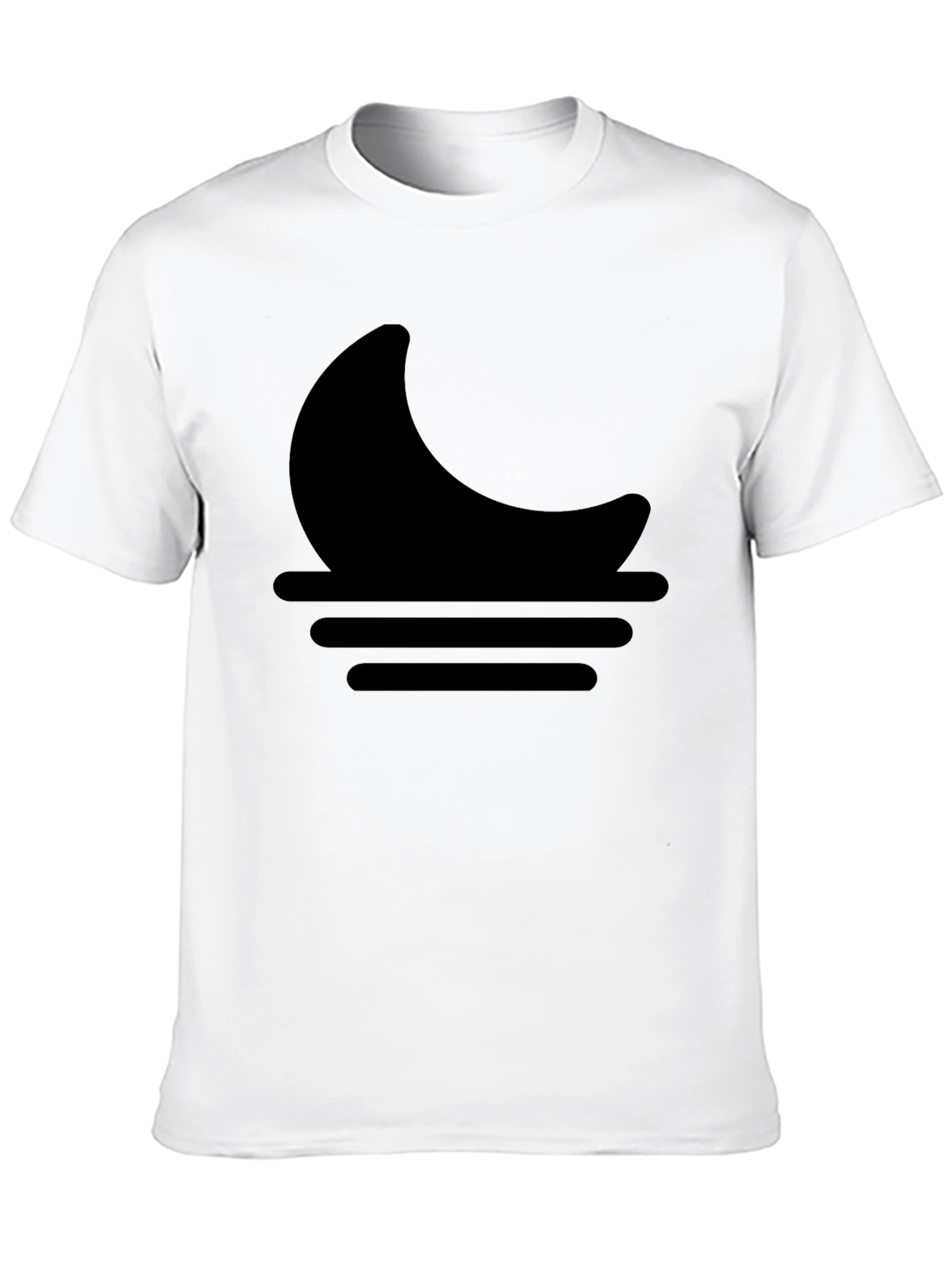 Minimalist Moon & Waves Graphic Black T-Shirt