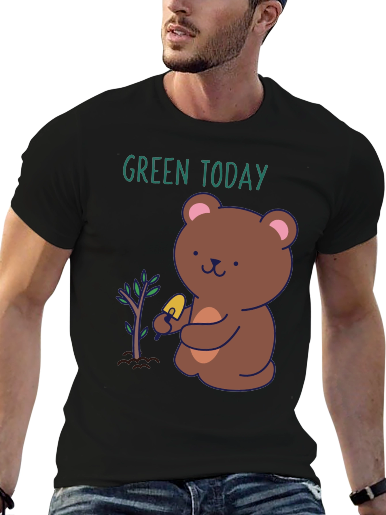 Green Today Bear Planting T-Shirt