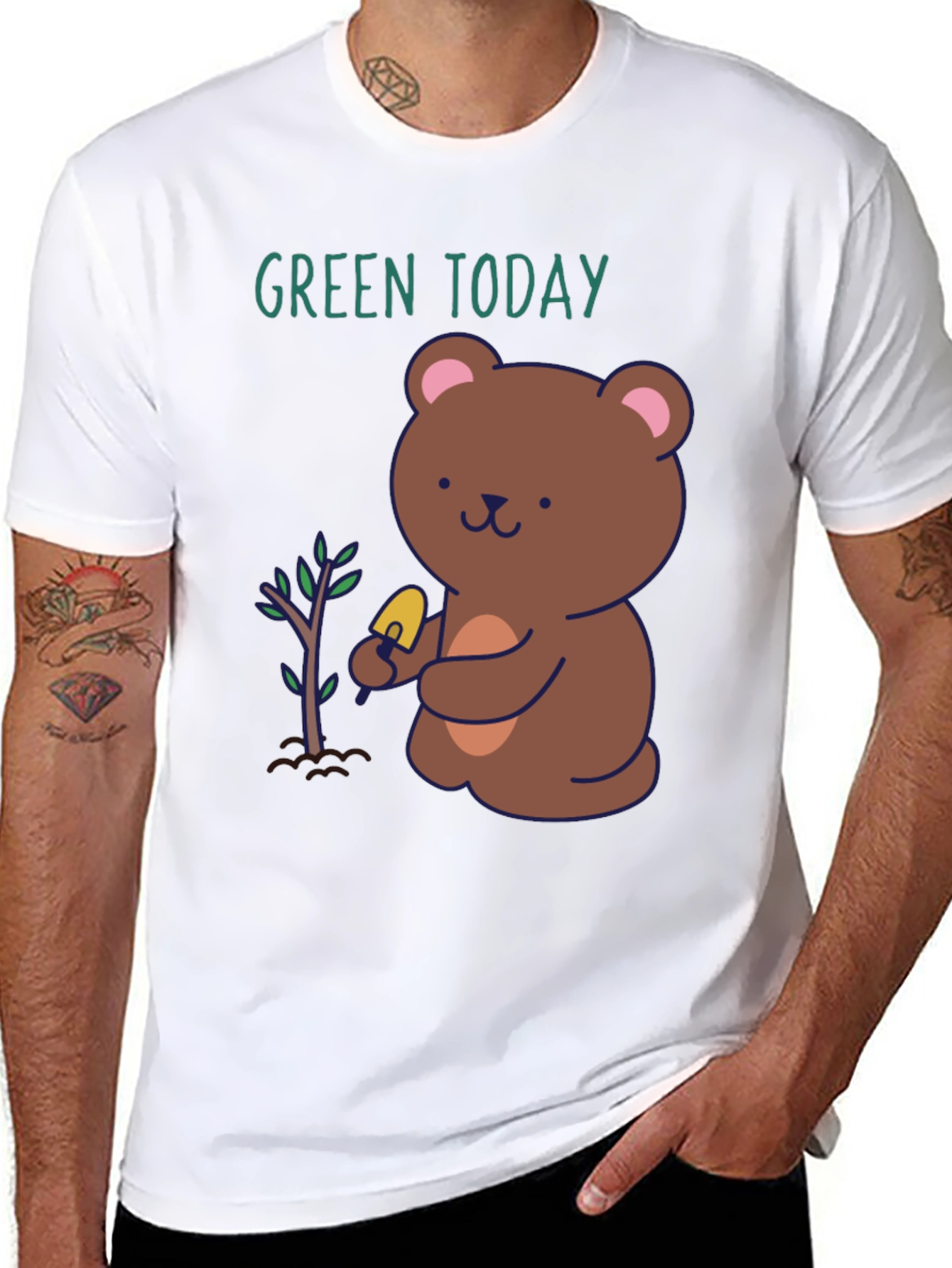Green Today Bear Planting T-Shirt