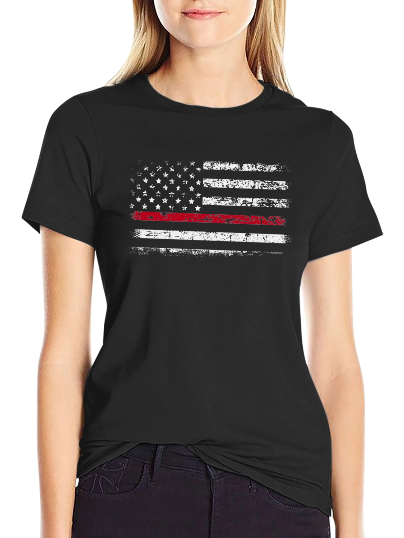 Thin Red Line American Flag Distressed Graphic Tee