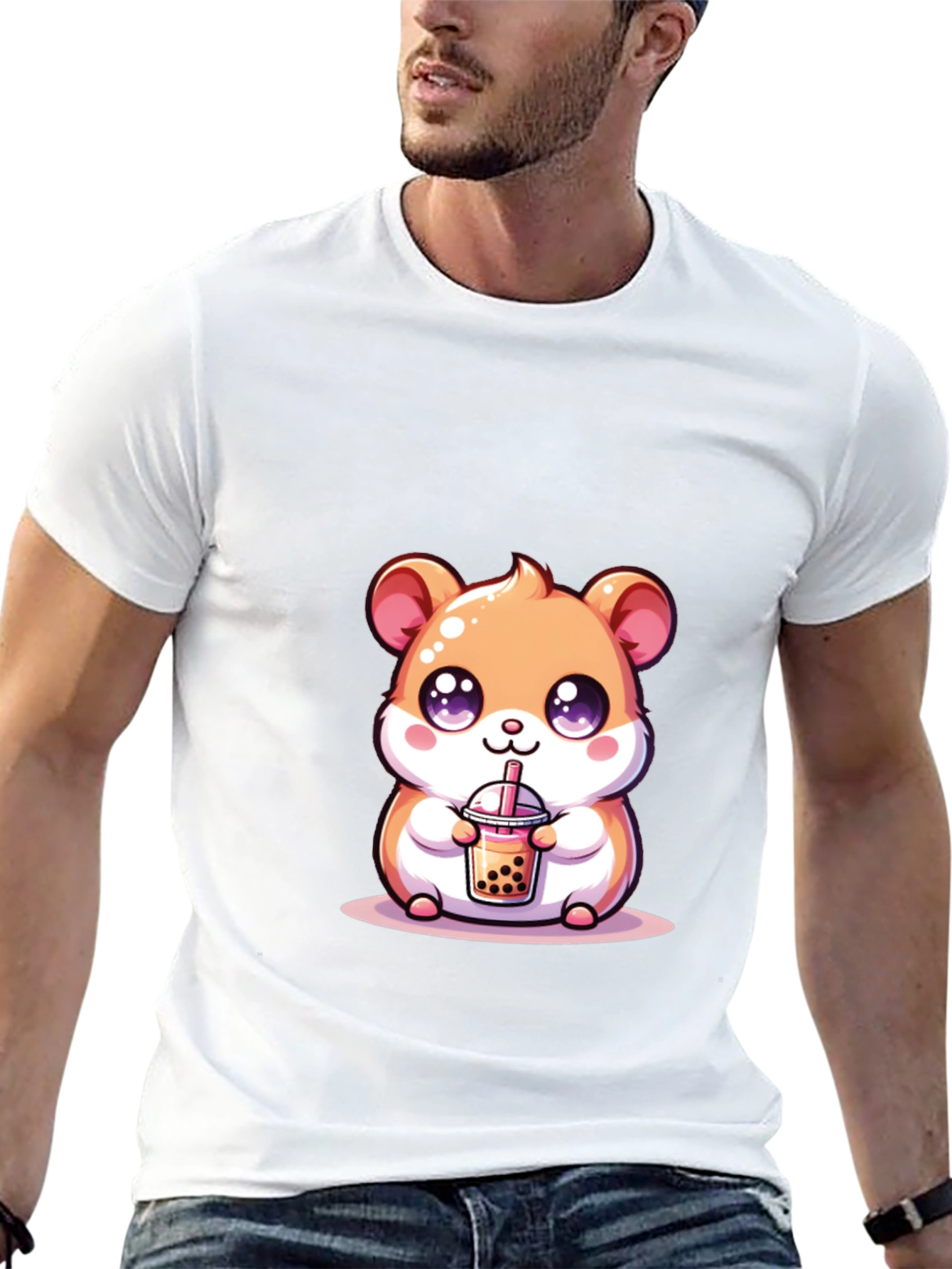 Cute Hamster Boba Tea Black T-Shirt